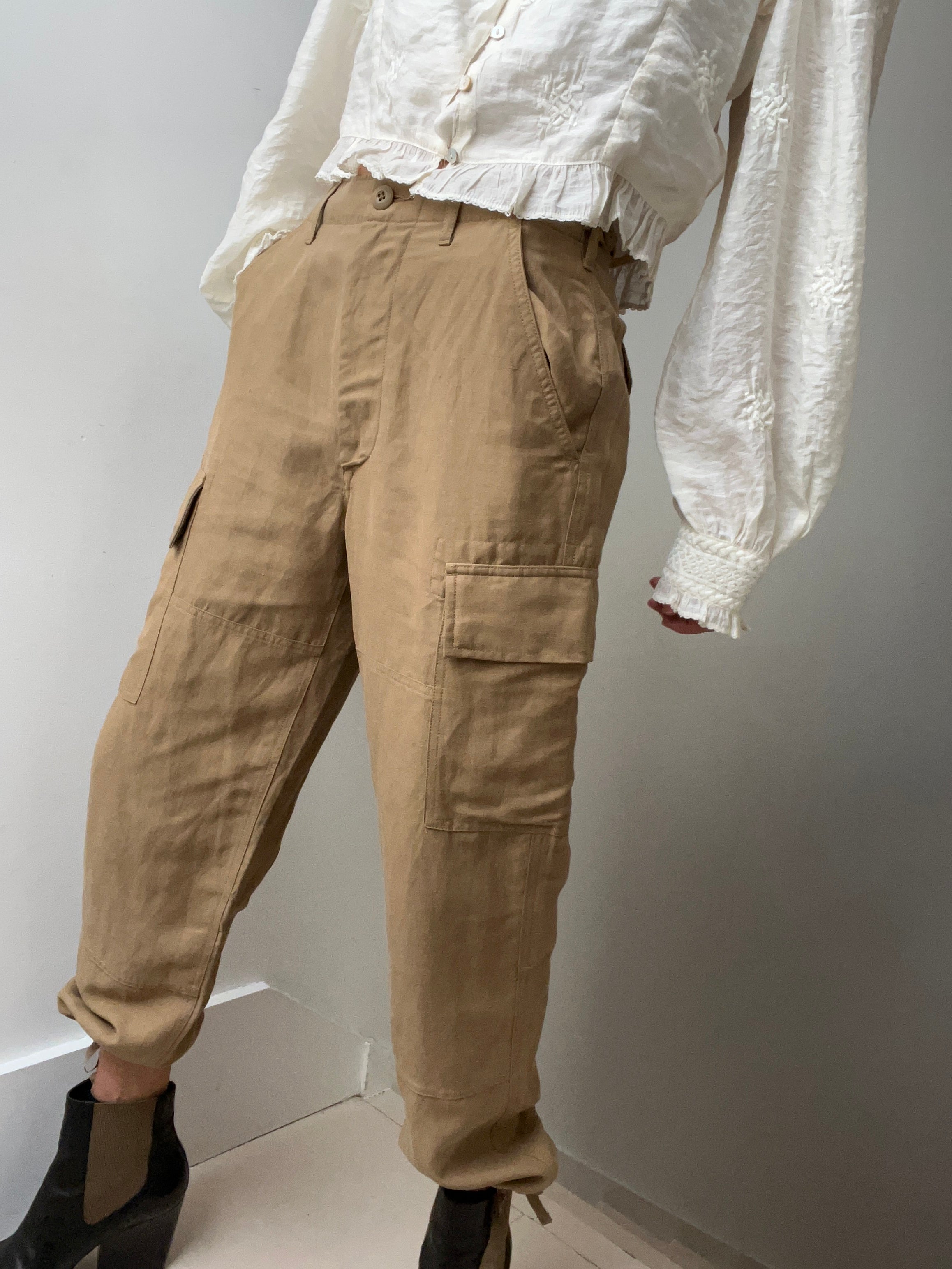 Ralph Lauren Silk Blend Cargo Pants Tan | Pants