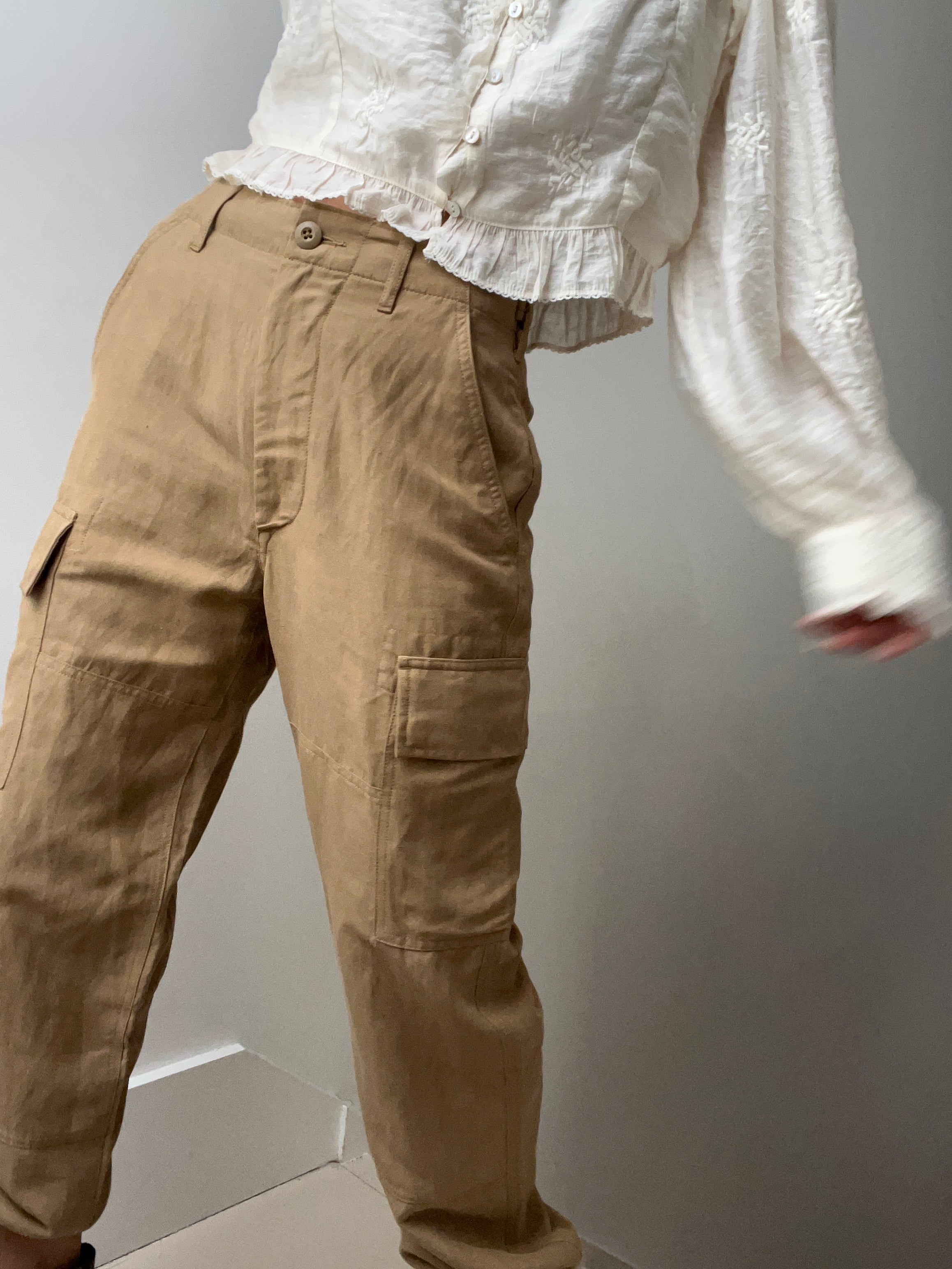 Ralph Lauren Silk Blend Cargo Pants Tan | Pants