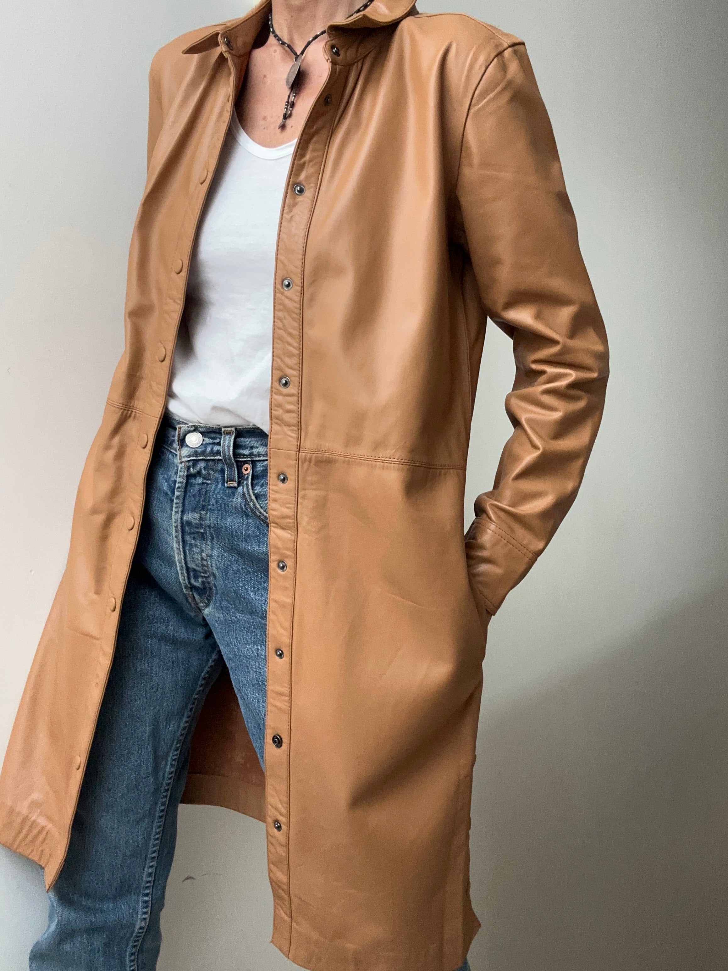 Rue De Femme Dresses Rue De Femme Lianne Leather Shirtdress Tan