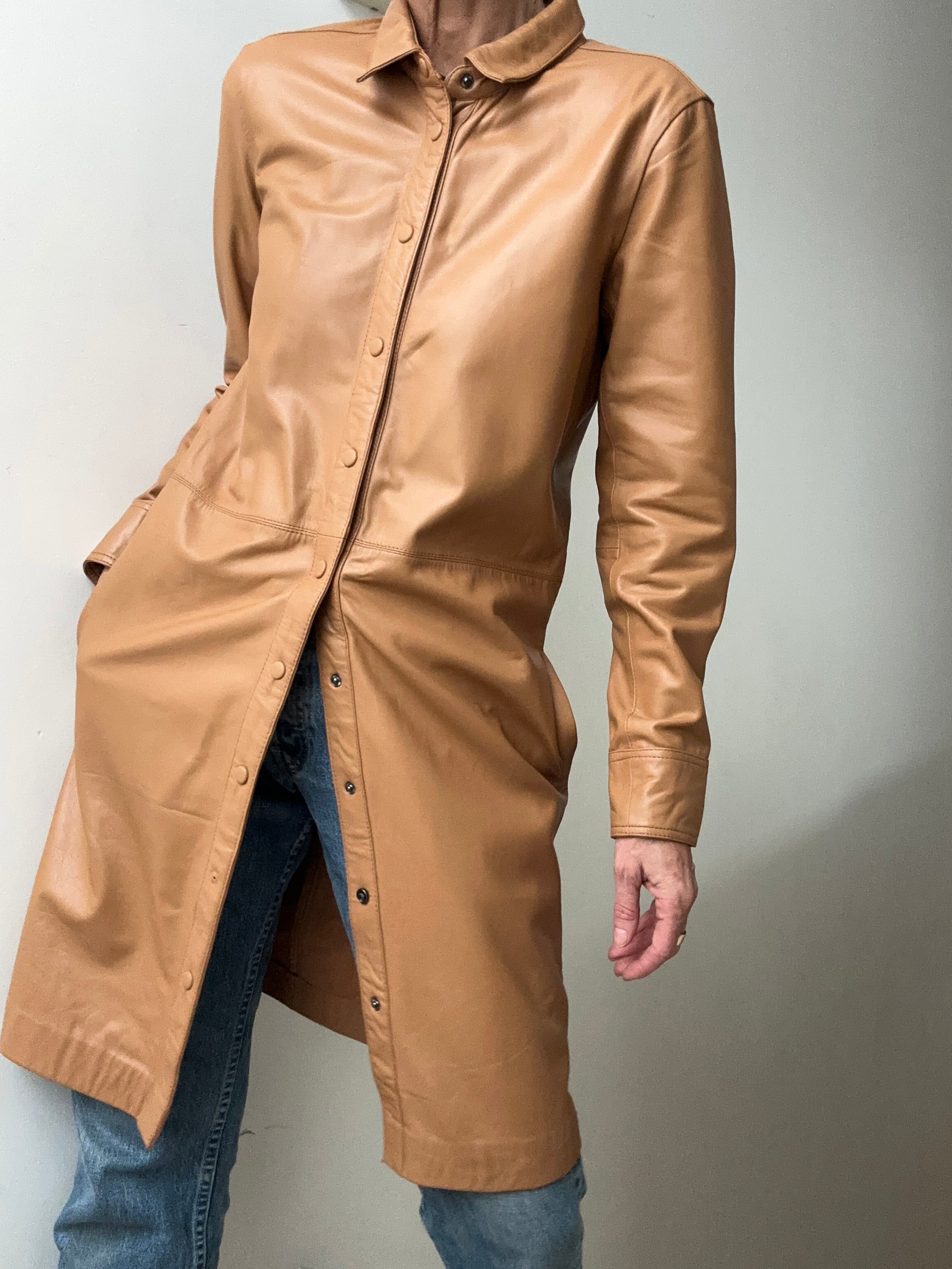 Rue De Femme Dresses Rue De Femme Lianne Leather Shirtdress Tan