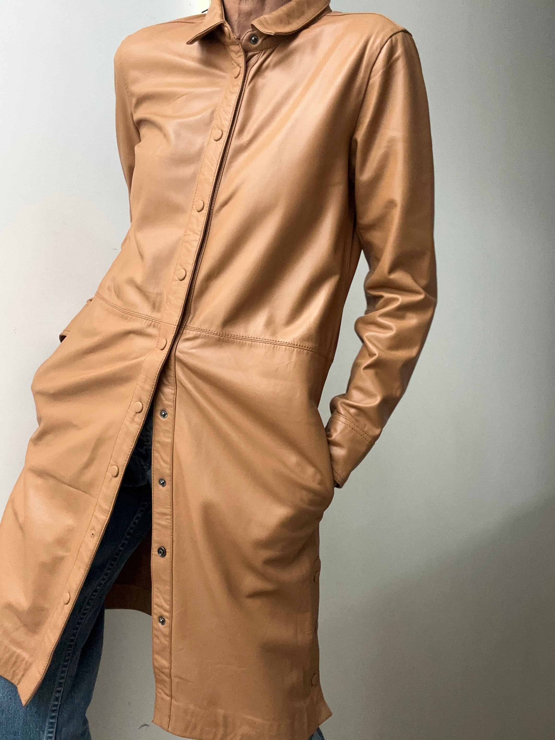 Rue De Femme Dresses Rue De Femme Lianne Leather Shirtdress Tan