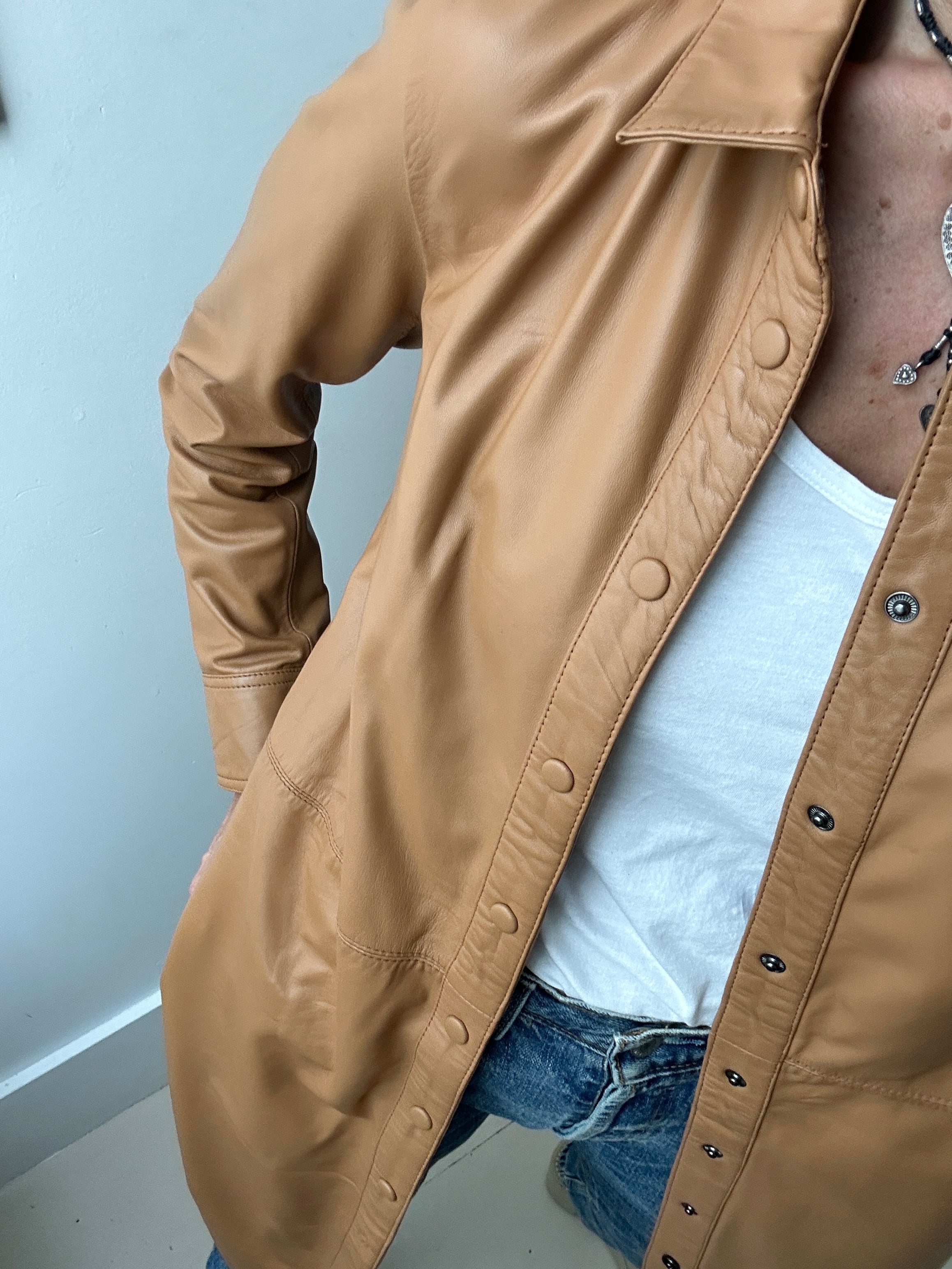 Rue De Femme Dresses Rue De Femme Lianne Leather Shirtdress Tan