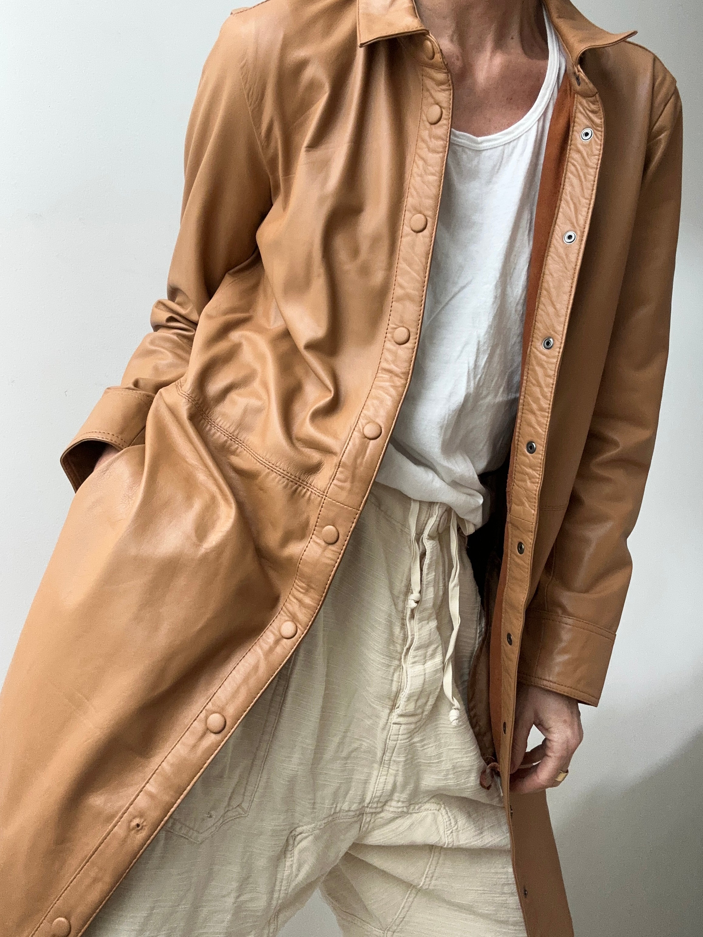 Rue De Femme Dresses Rue De Femme Lianne Leather Shirtdress Tan