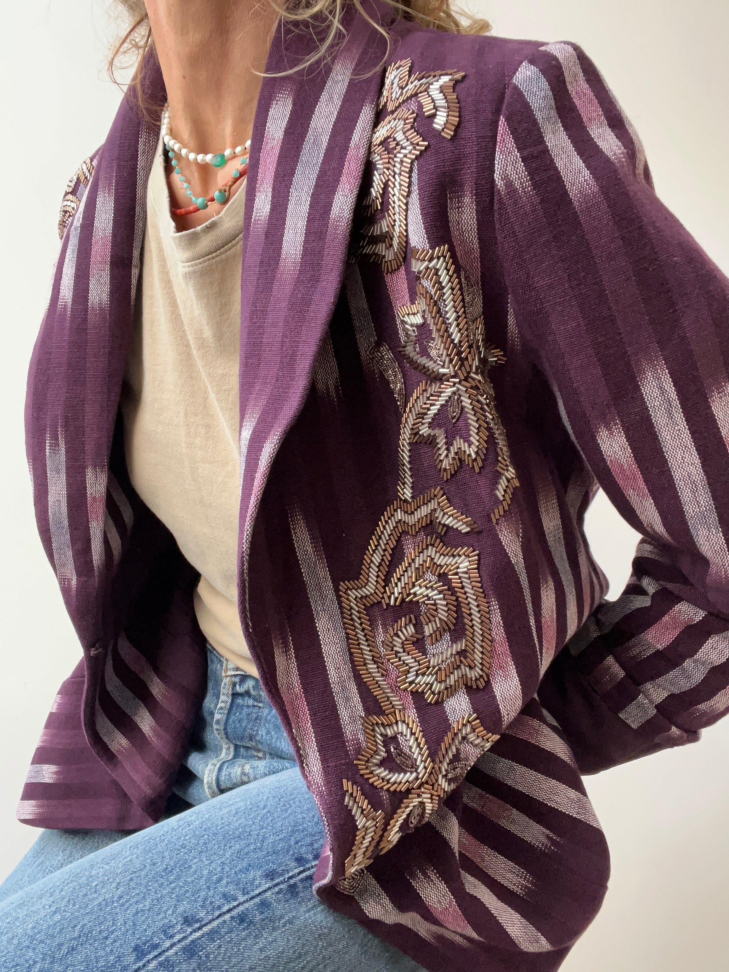 Beaded Topkapi Ikat Blazer Purple | Jackets