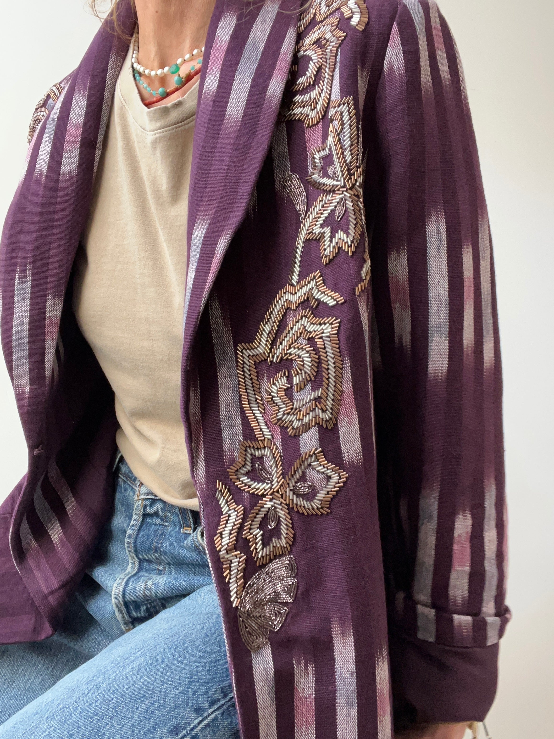 Beaded Topkapi Ikat Blazer Purple | Jackets