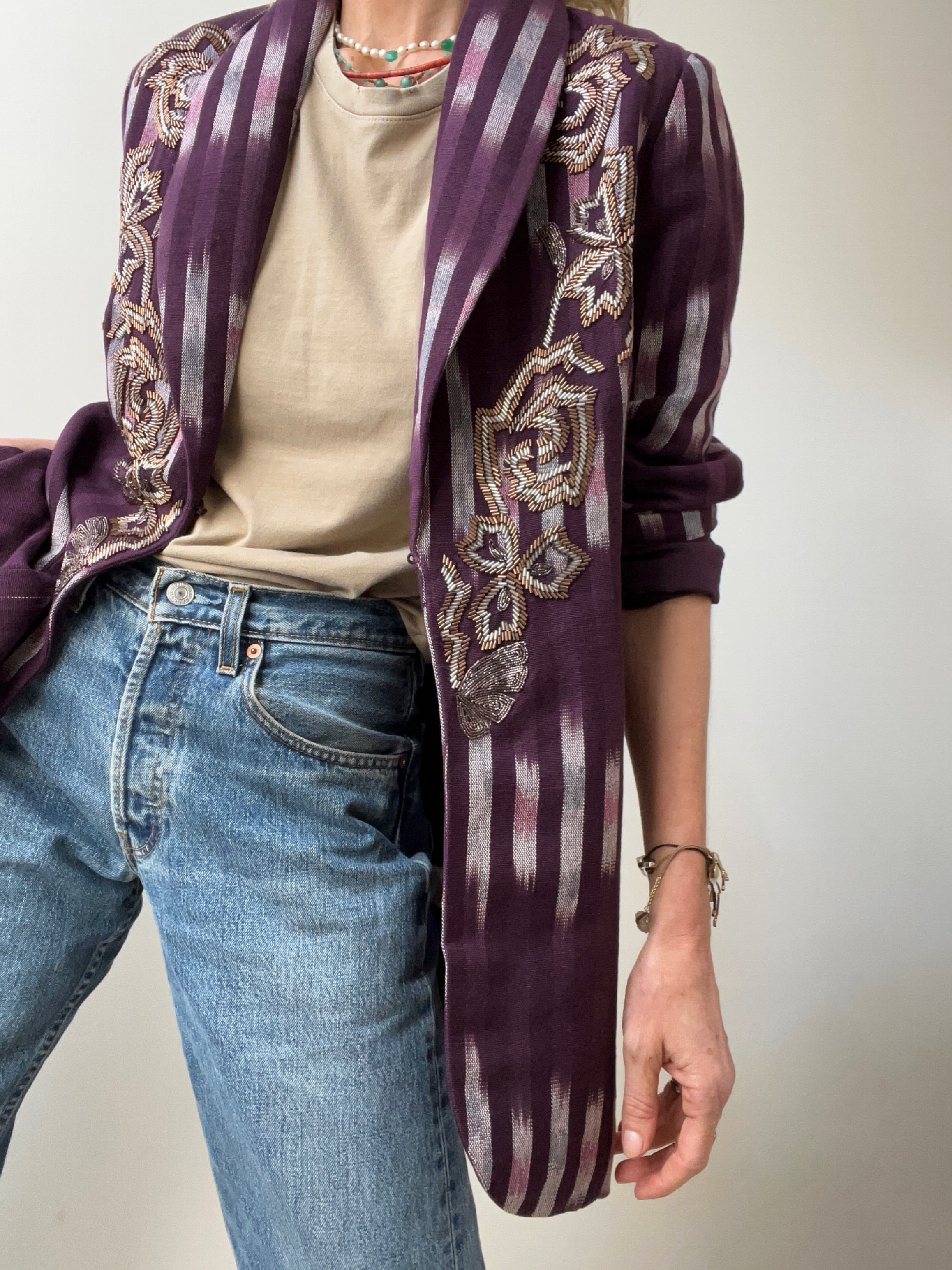 Soft Surroundings Jackets Beaded Topkapi Ikat Blazer Purple