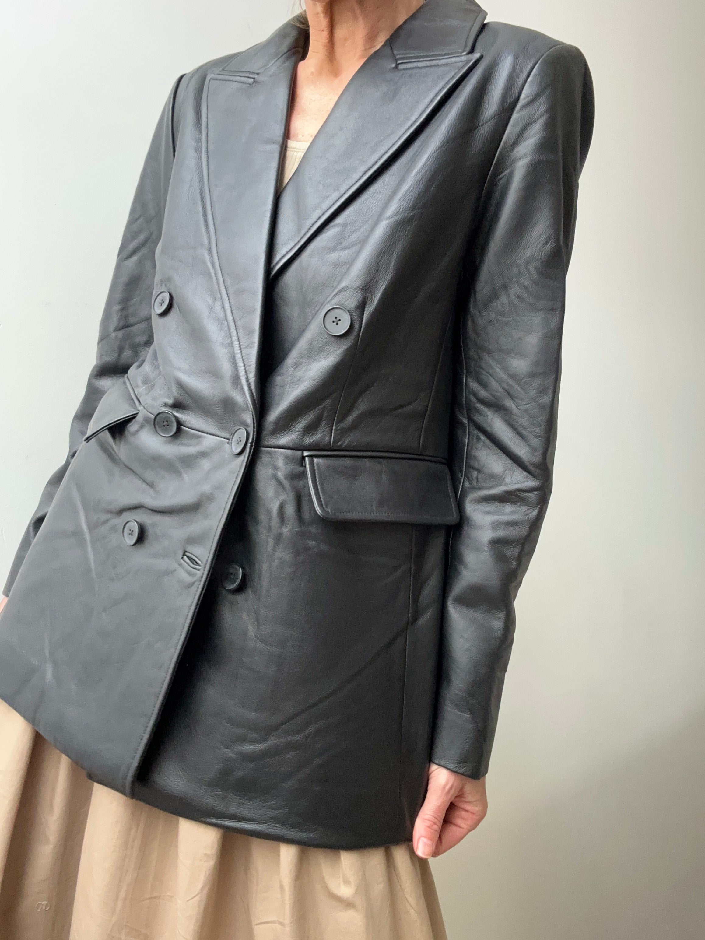 Double Breasted Leather Blazer | Jackets