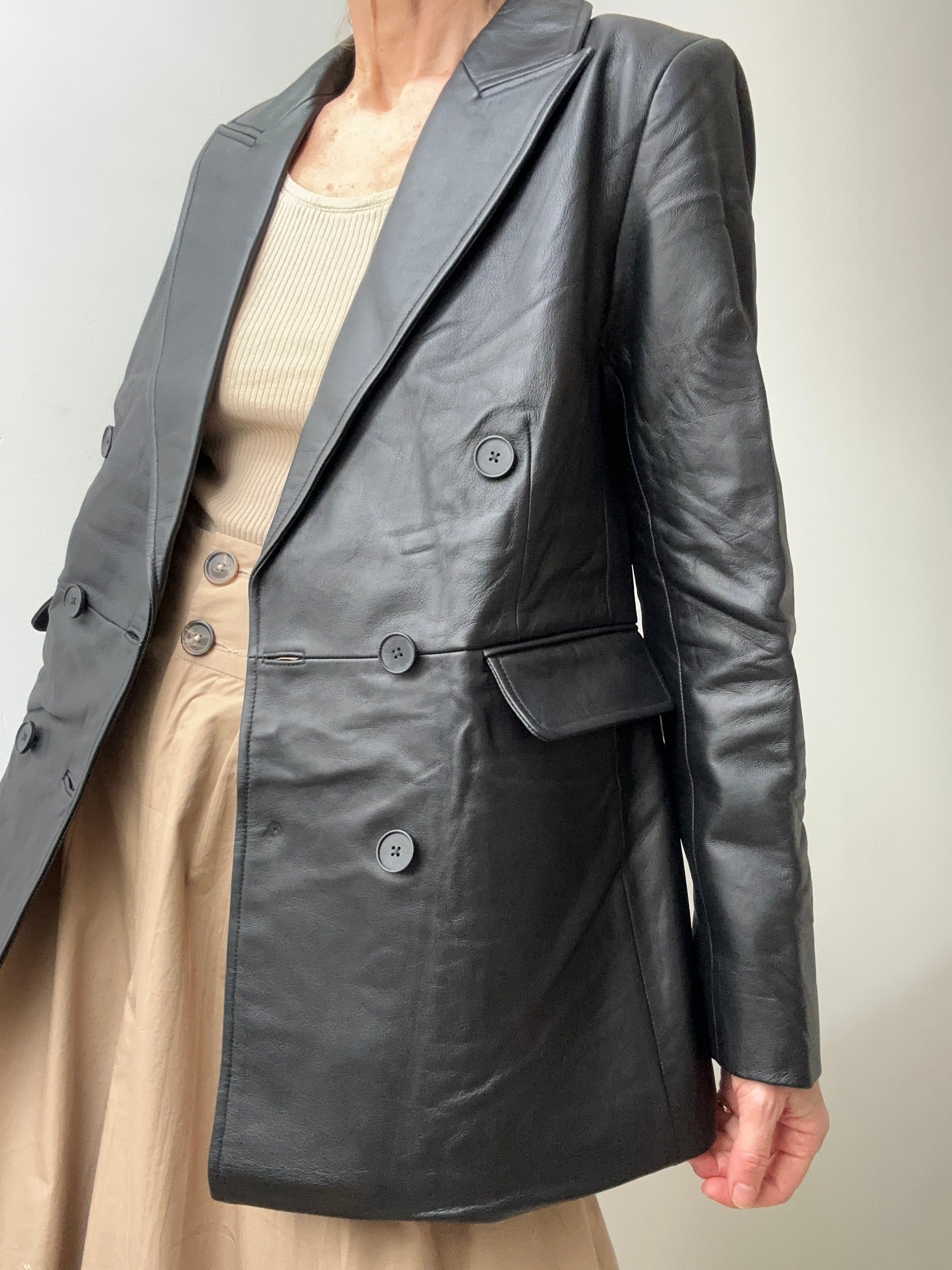 Double Breasted Leather Blazer | Jackets