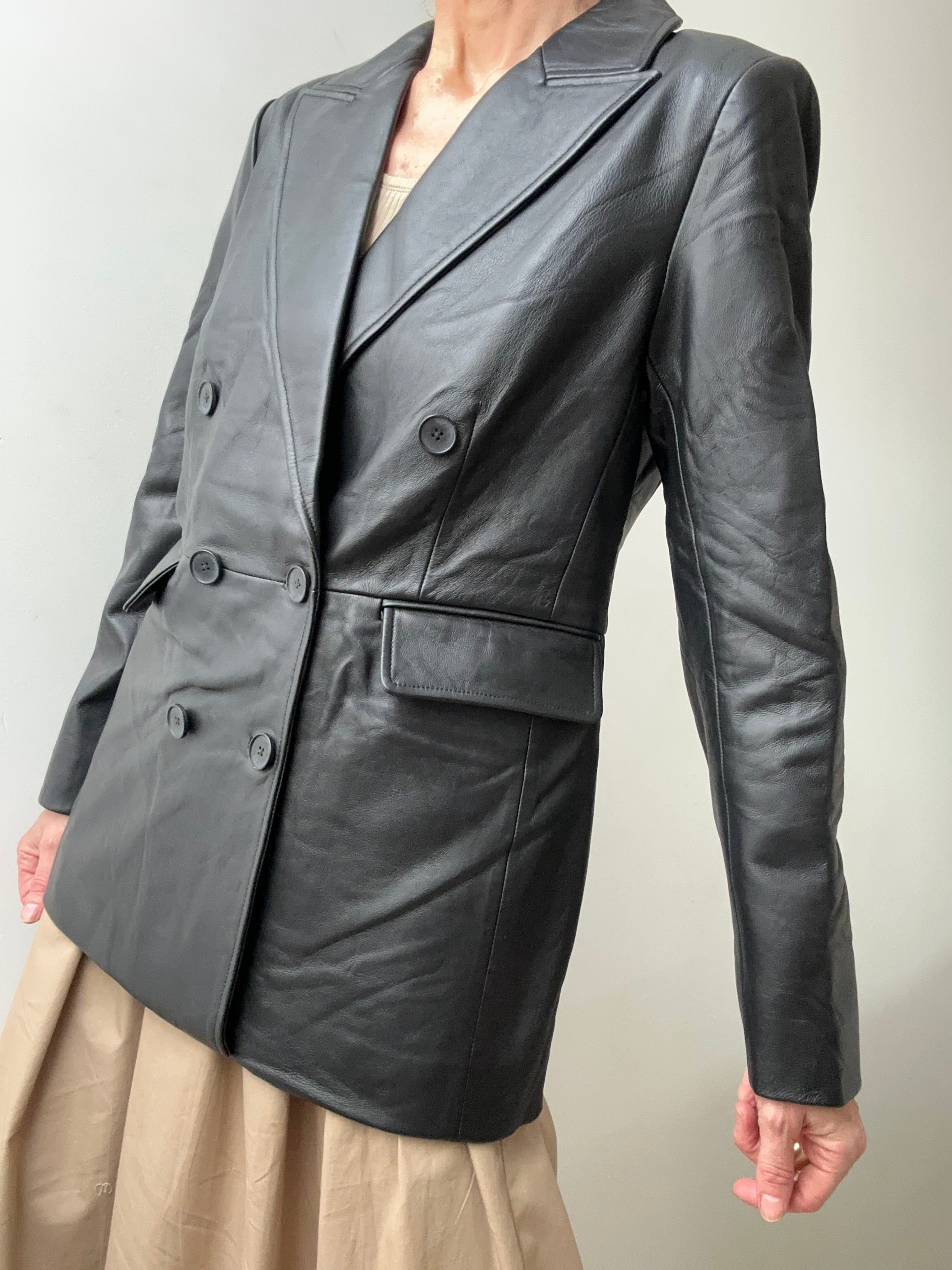 Double Breasted Leather Blazer | Jackets