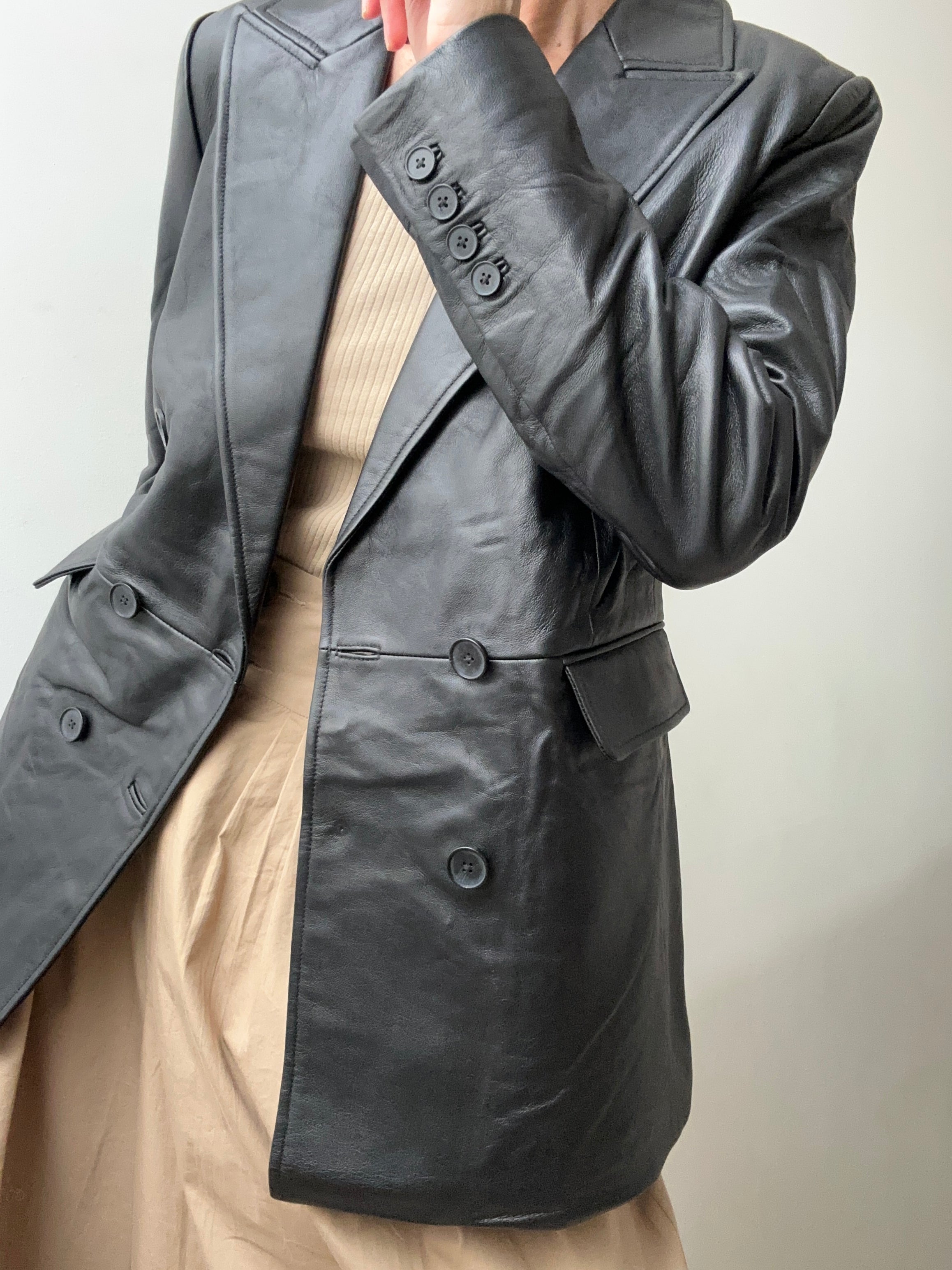 Double Breasted Leather Blazer | Jackets