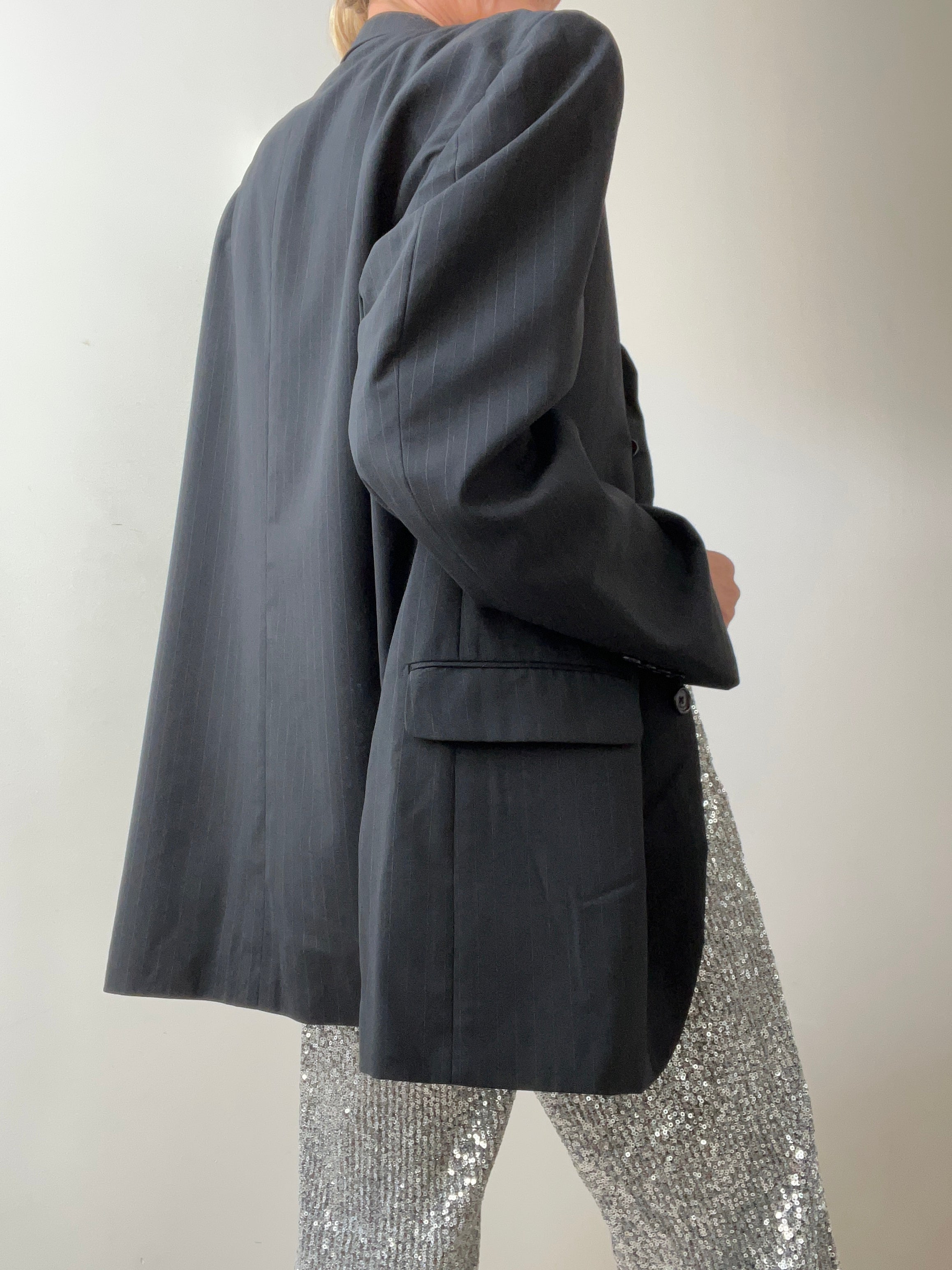 Classic Black Pinstriped Blazer | Jackets