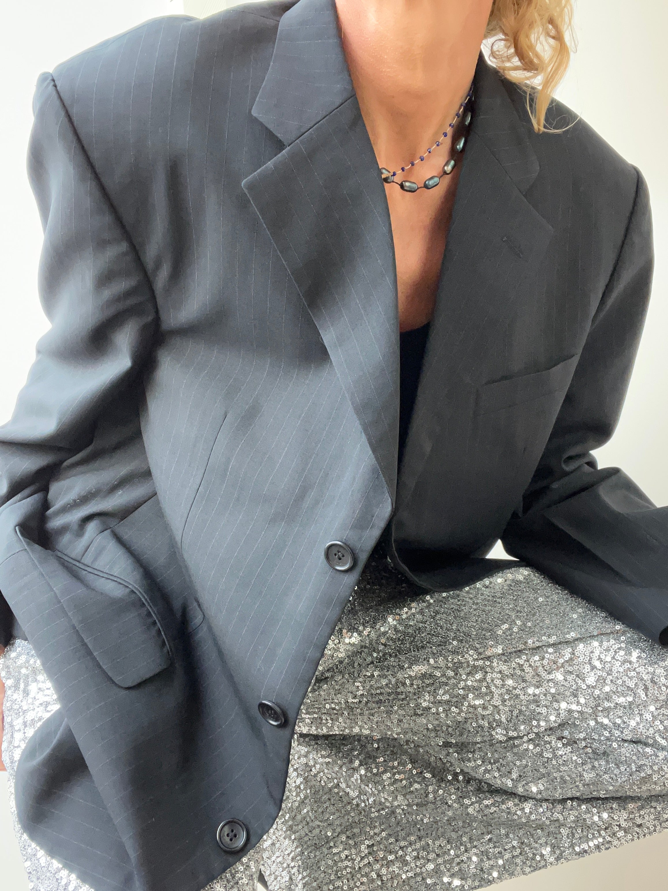 Classic Black Pinstriped Blazer | Jackets