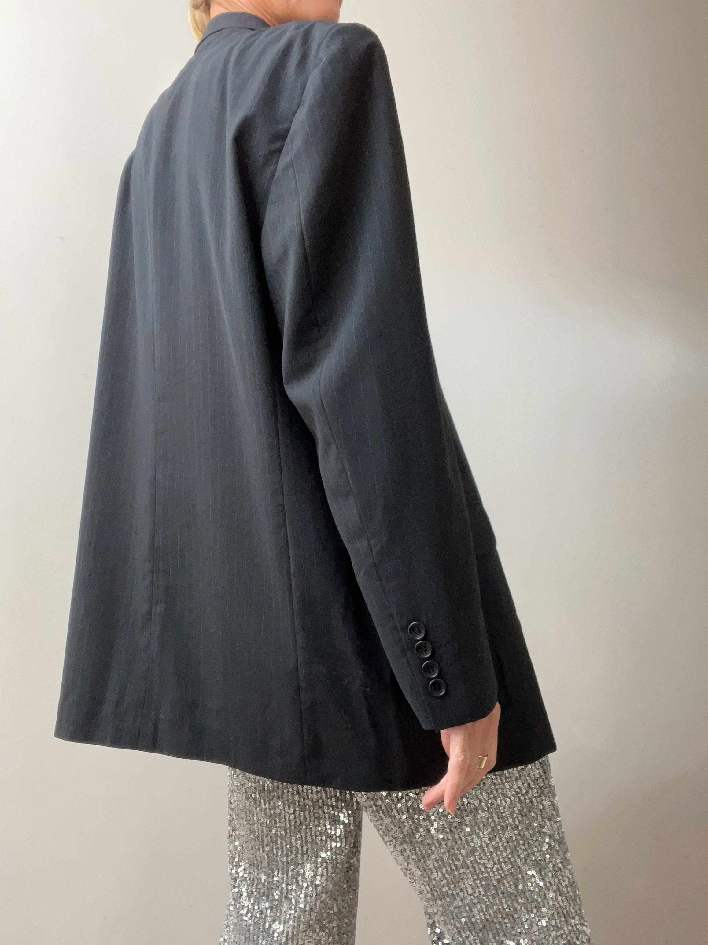 Classic Black Pinstriped Blazer | Jackets