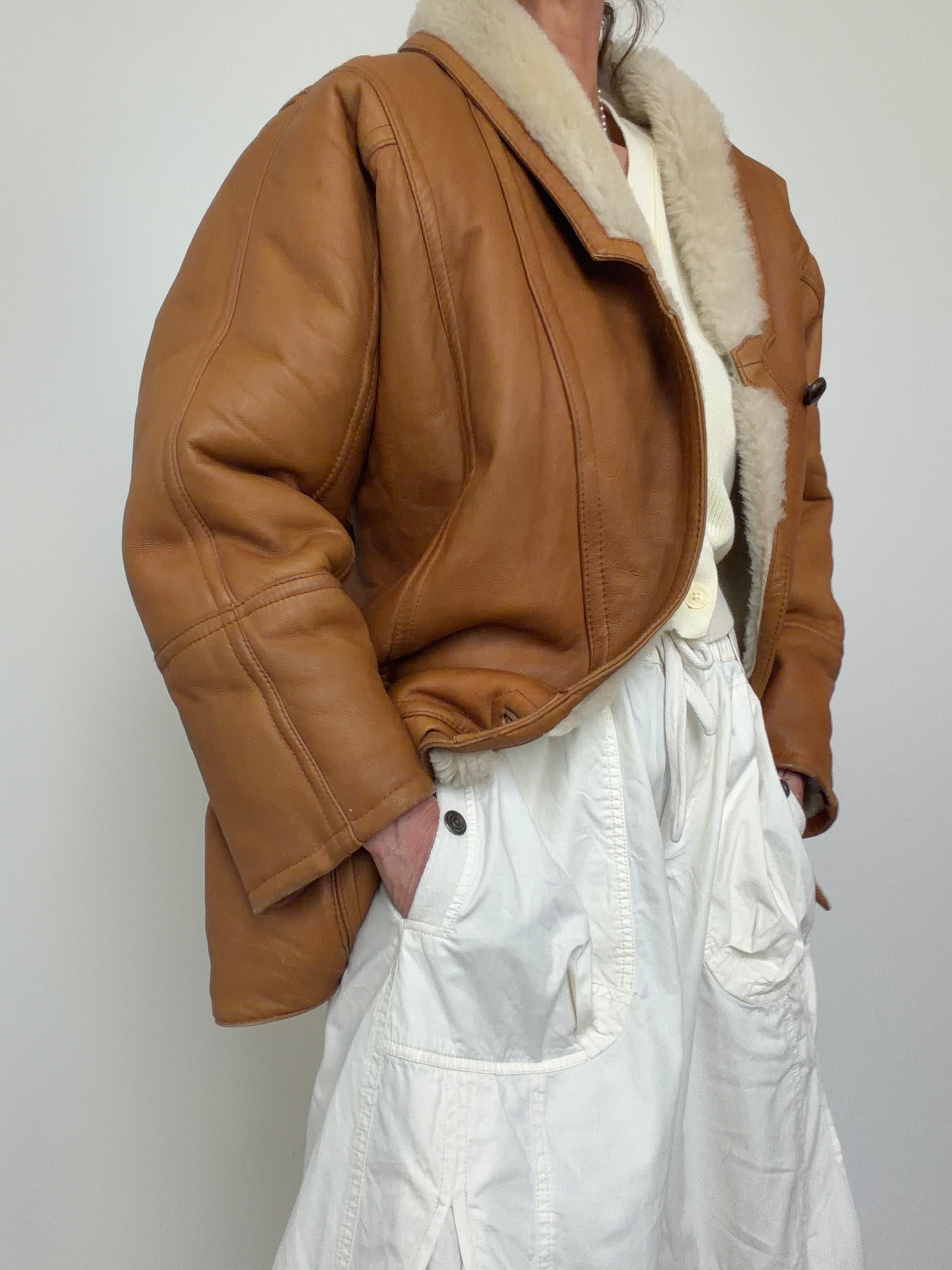 Vintage Cognac Shearling Coat