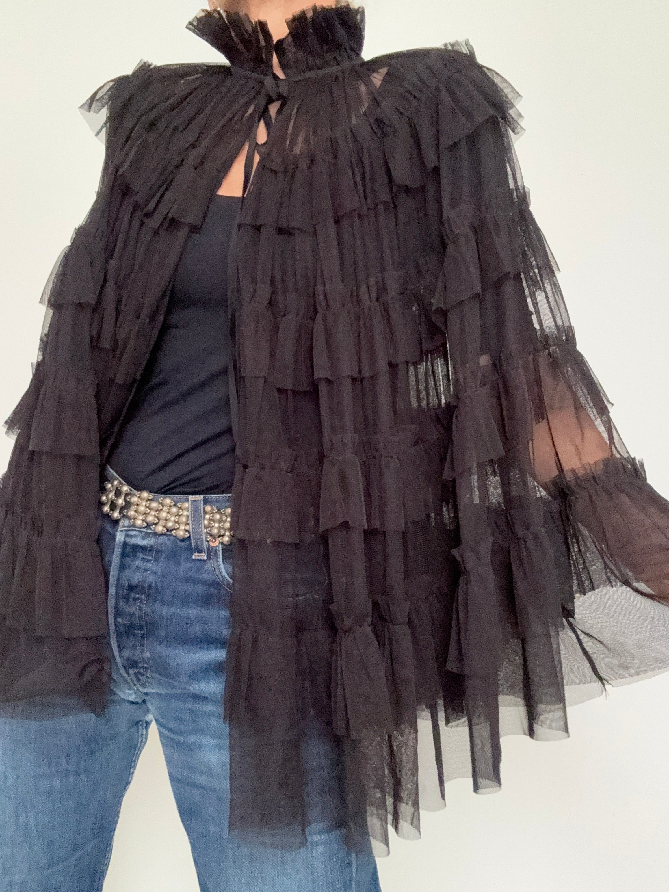 Aude Tiered Cape Coat Black | Jackets