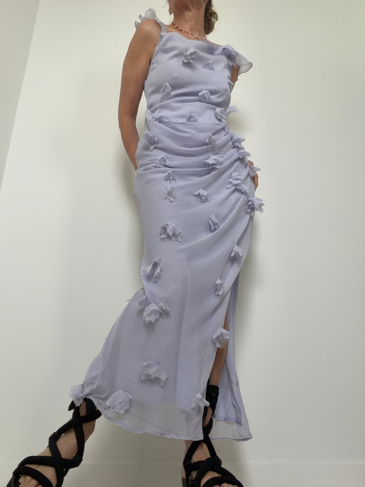 Lilac 3D Floral Draped Maxi