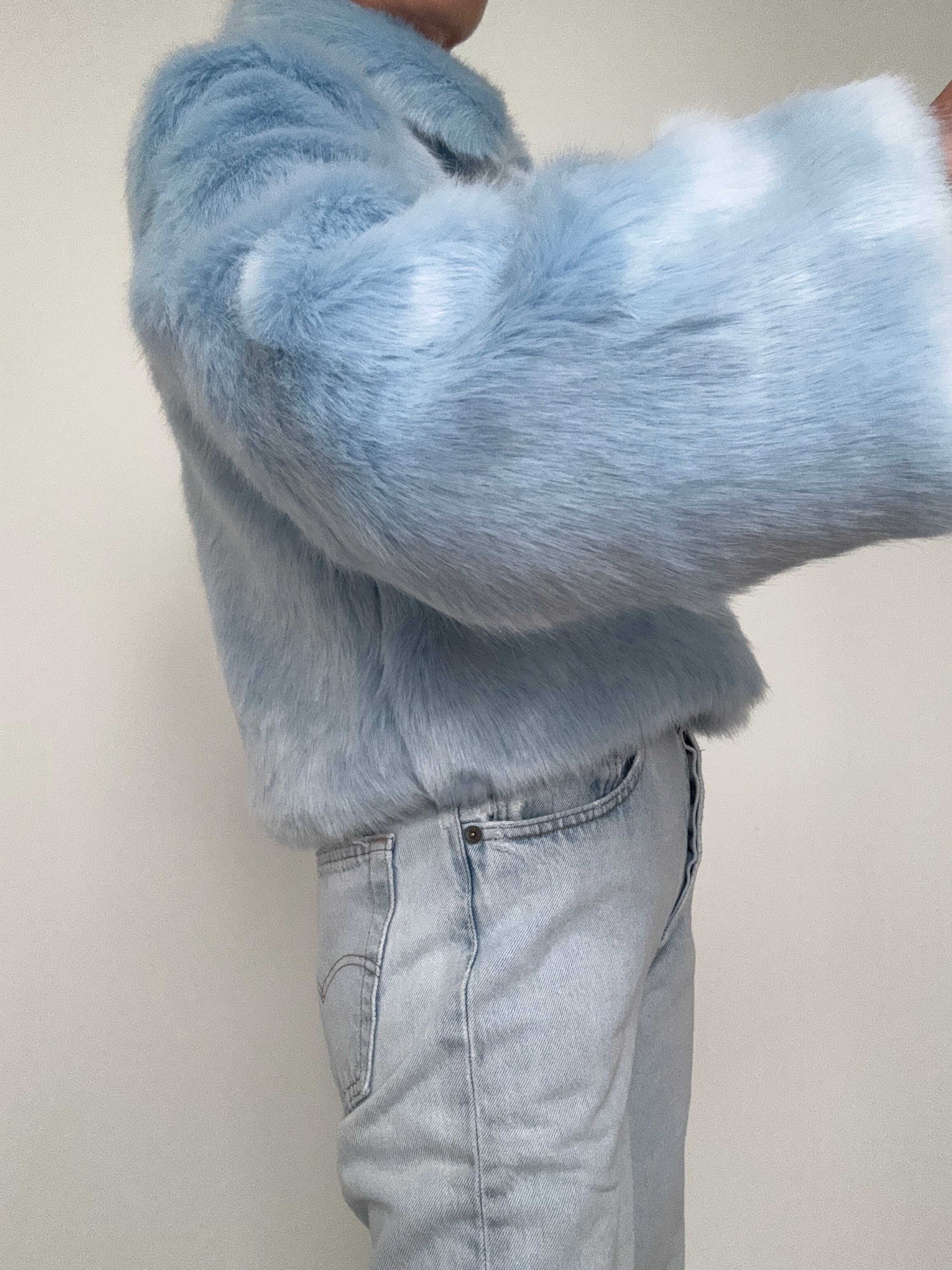 Cropped Sky Blue Rabbit Fur