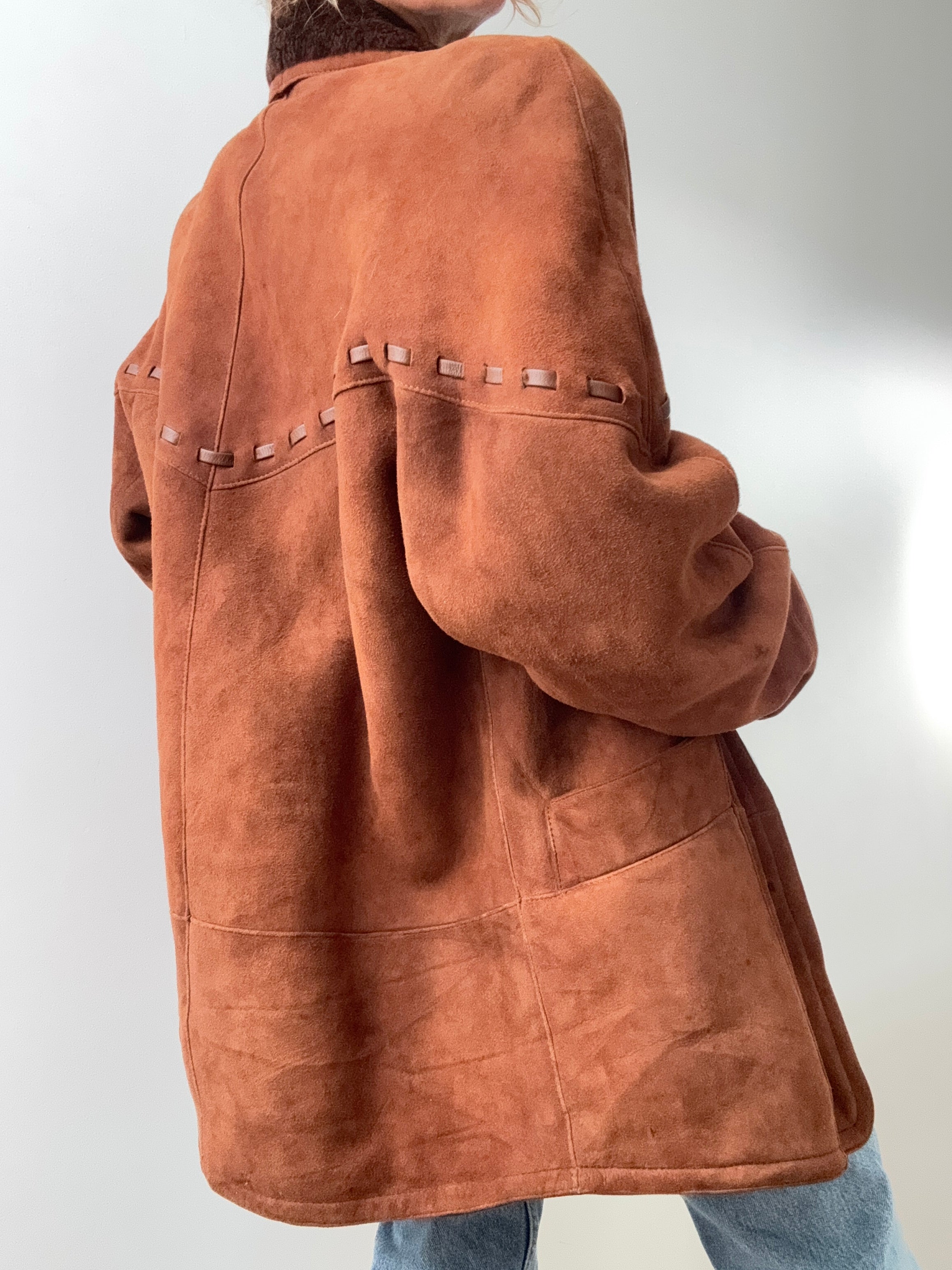 Overstitched Shearling Coat