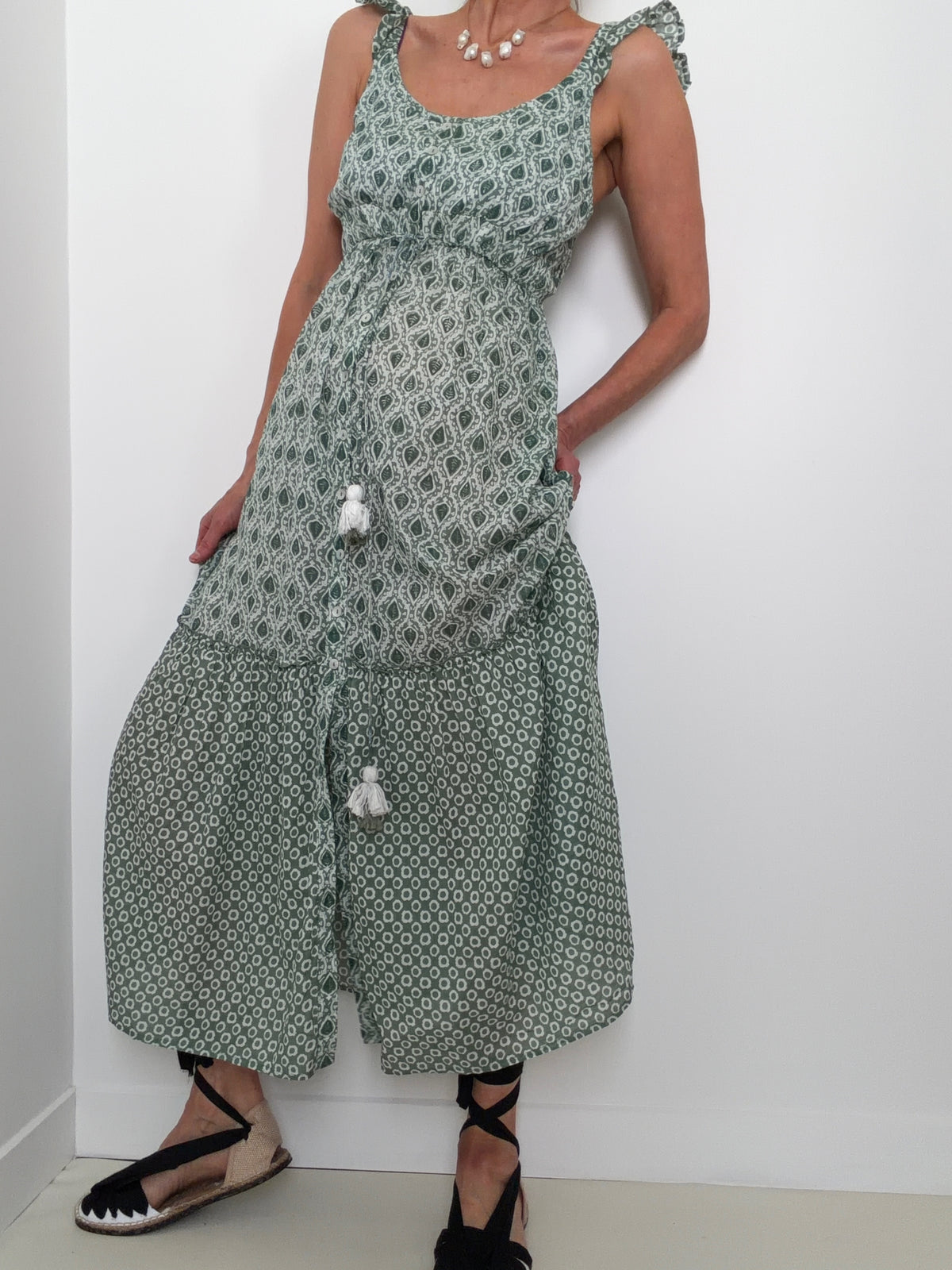 Organic Cotton Button Maxi Green