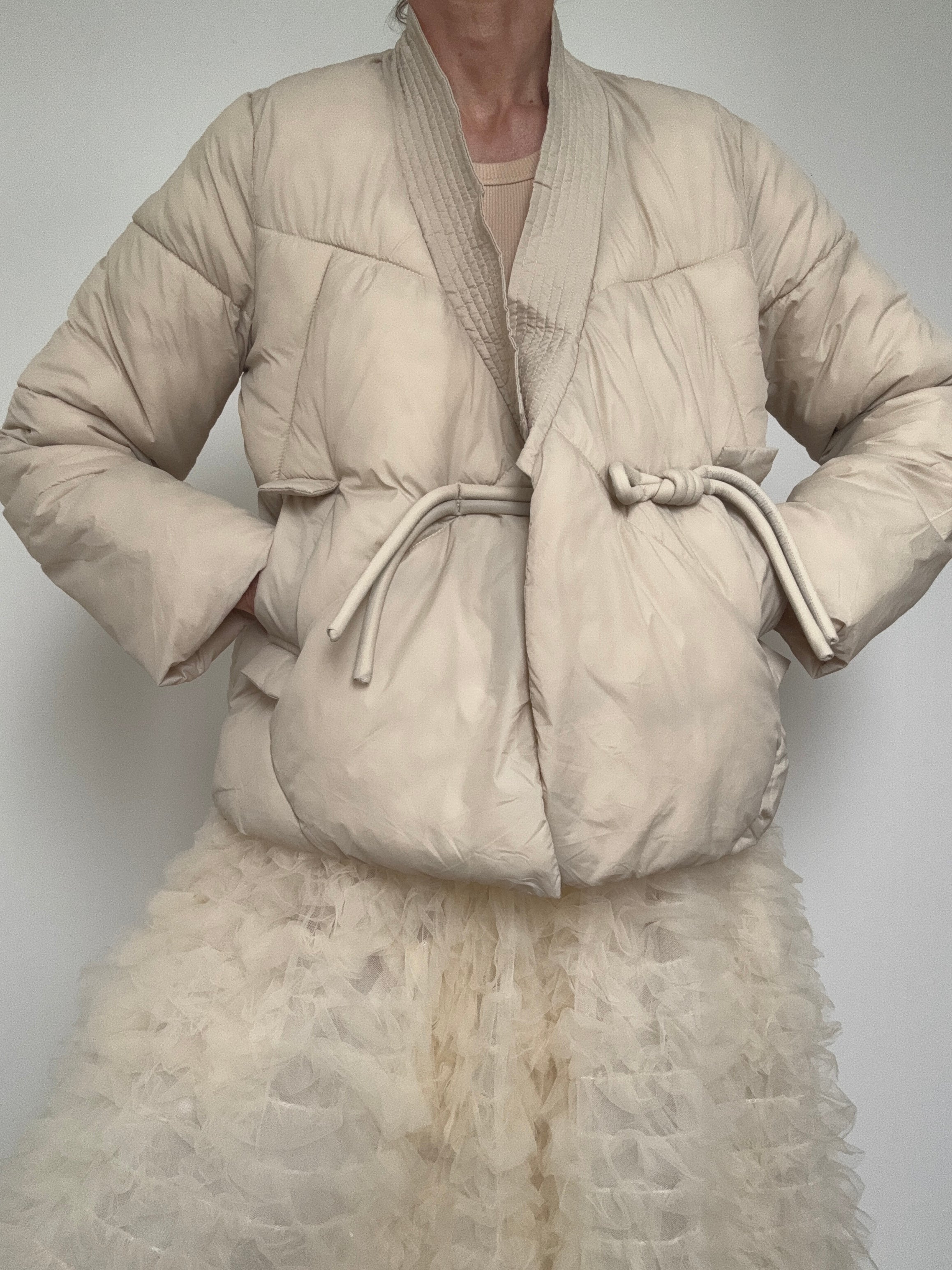 Knotted Button Kimono Jacket Cream