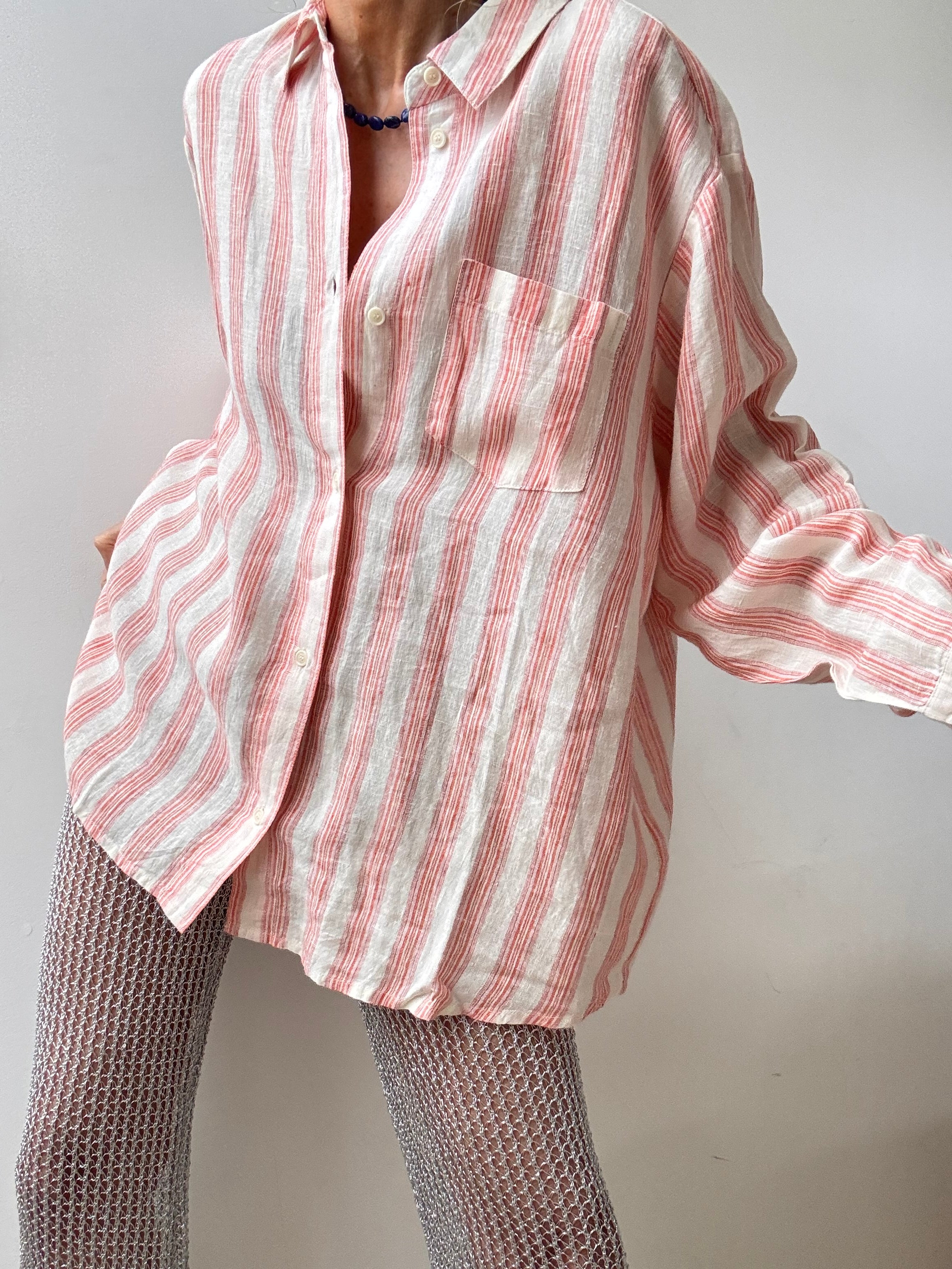 Linen Edgar Shirt Pink Stripe