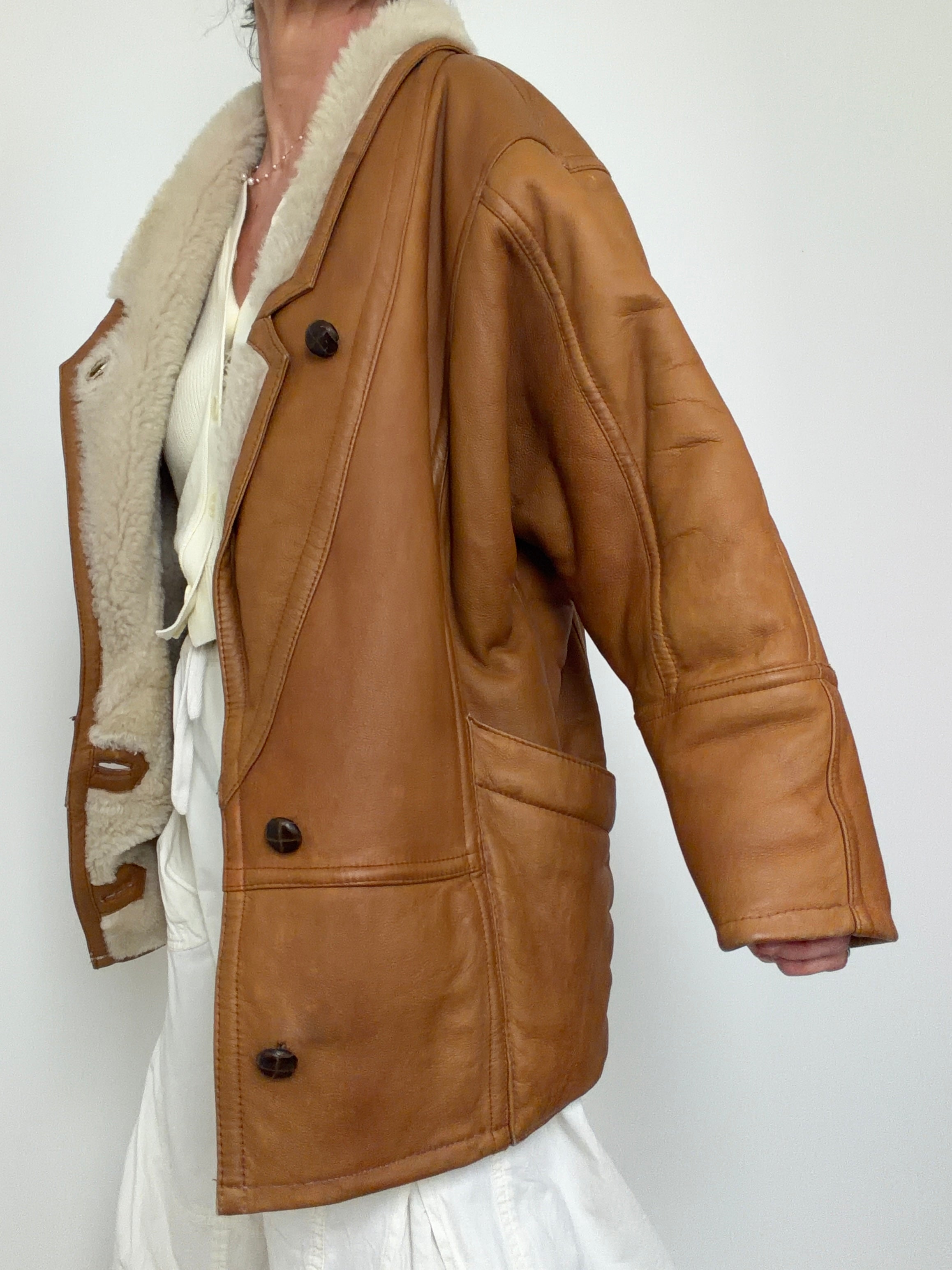 Vintage Cognac Shearling Coat