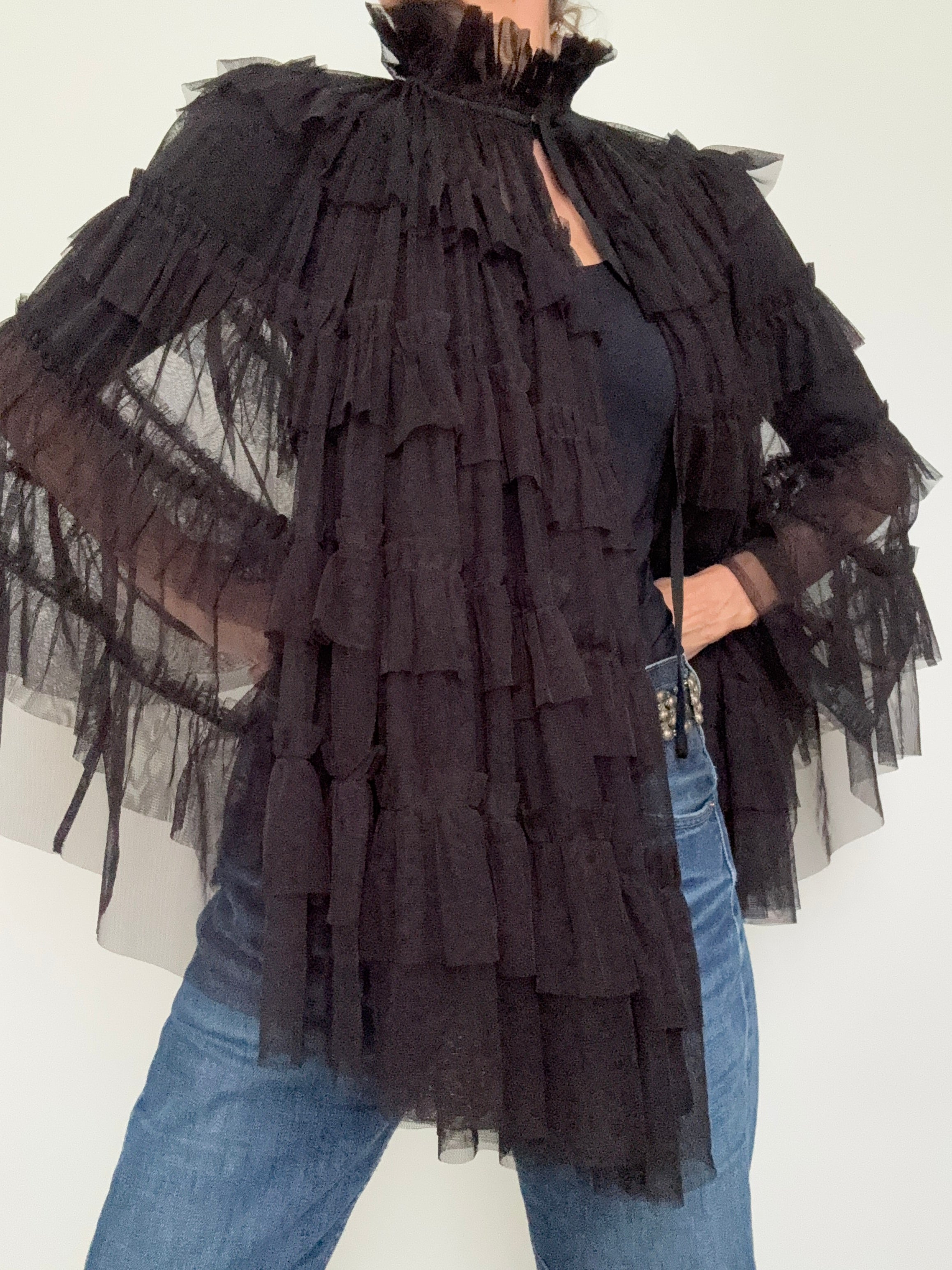 Aude Tiered Cape Coat Black | Jackets