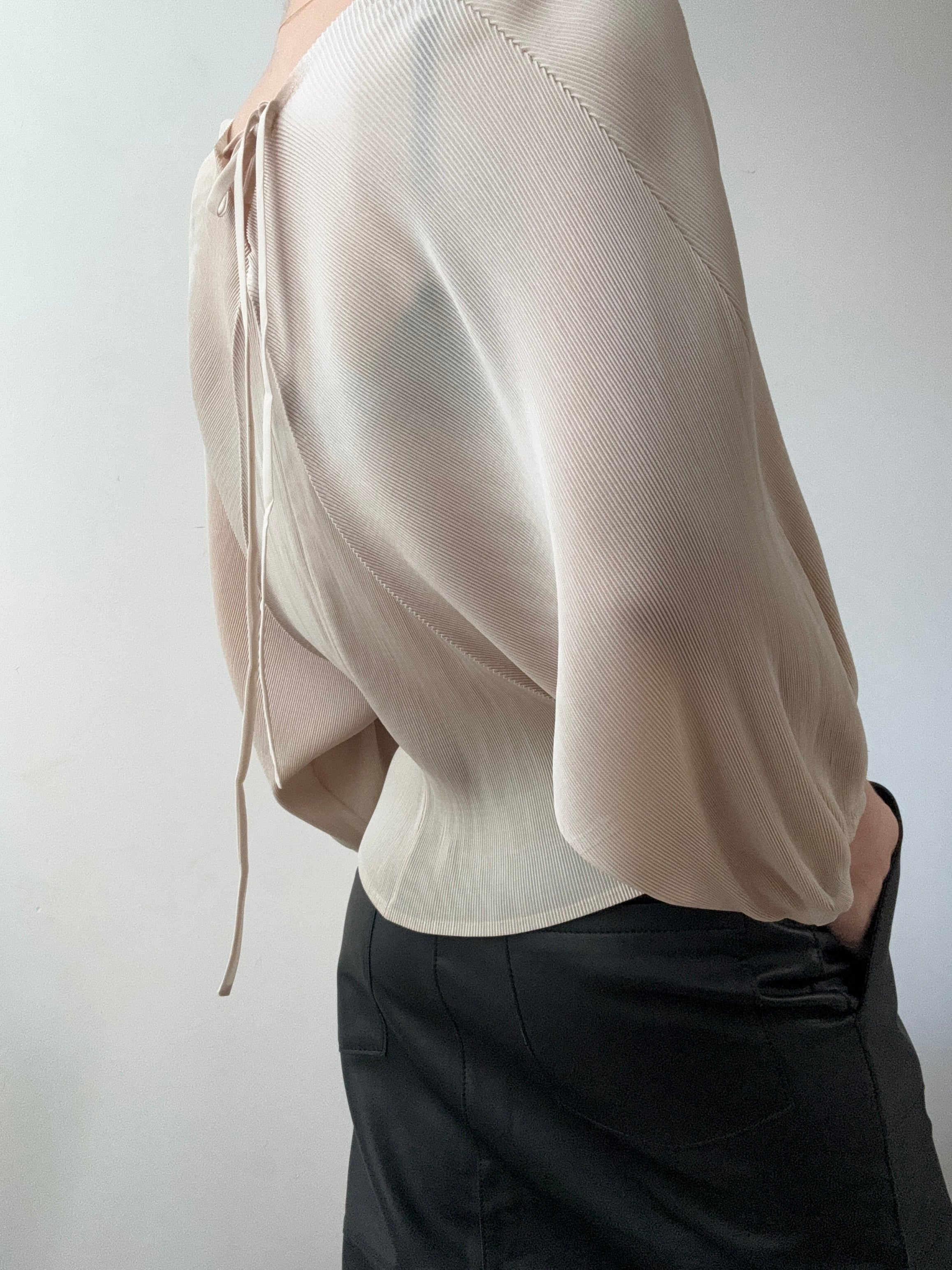 Tie Back Pleat Top Cream