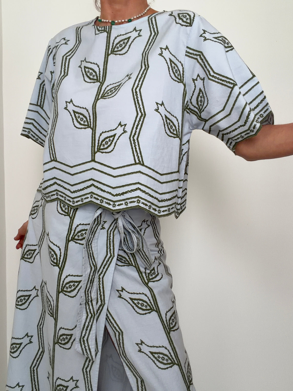 Sky Blue Paisley Leaf Blouse