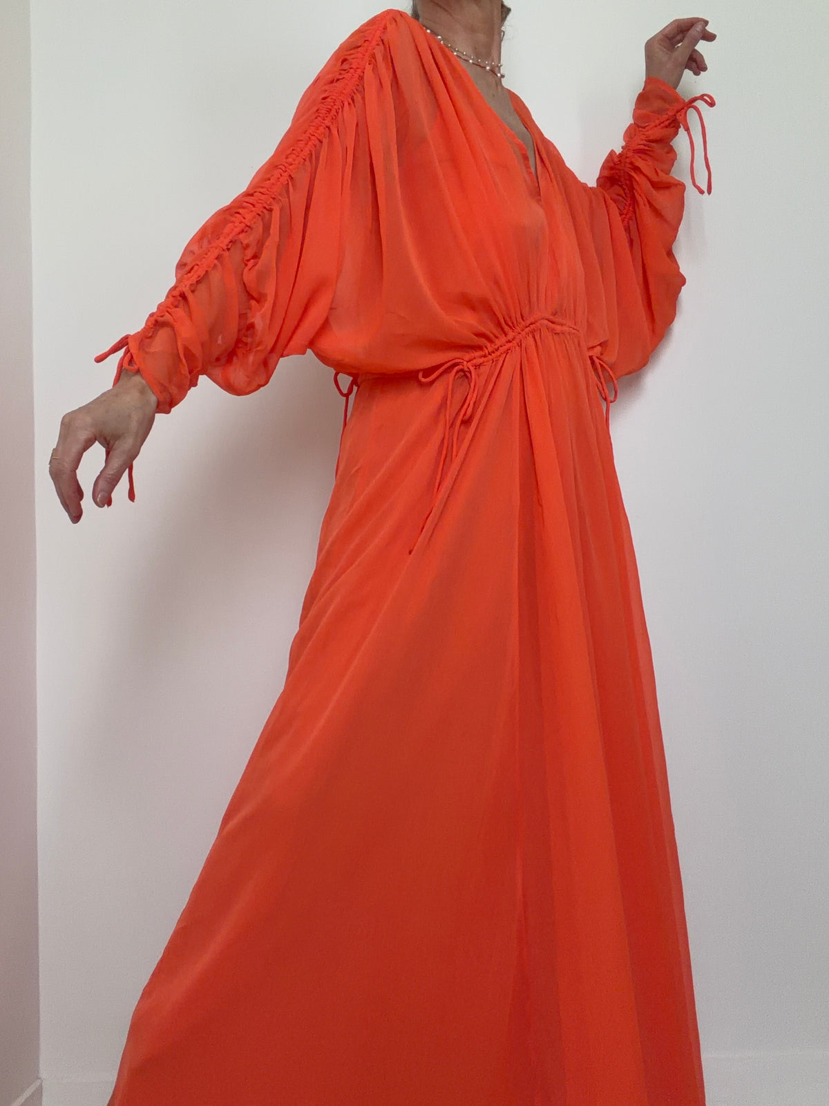 Coral Chiffon Maxi Dress