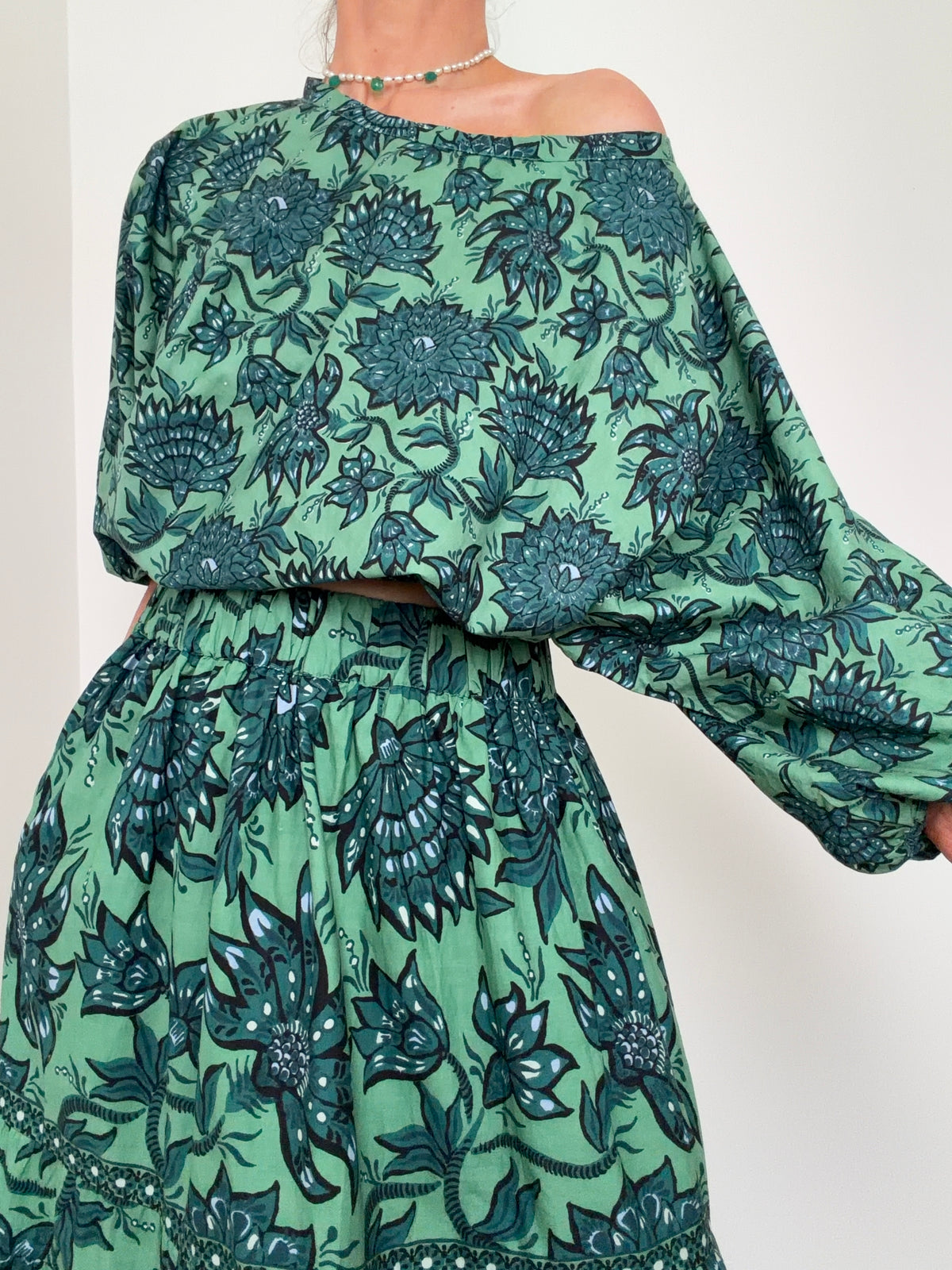 Green Block Print Blouse