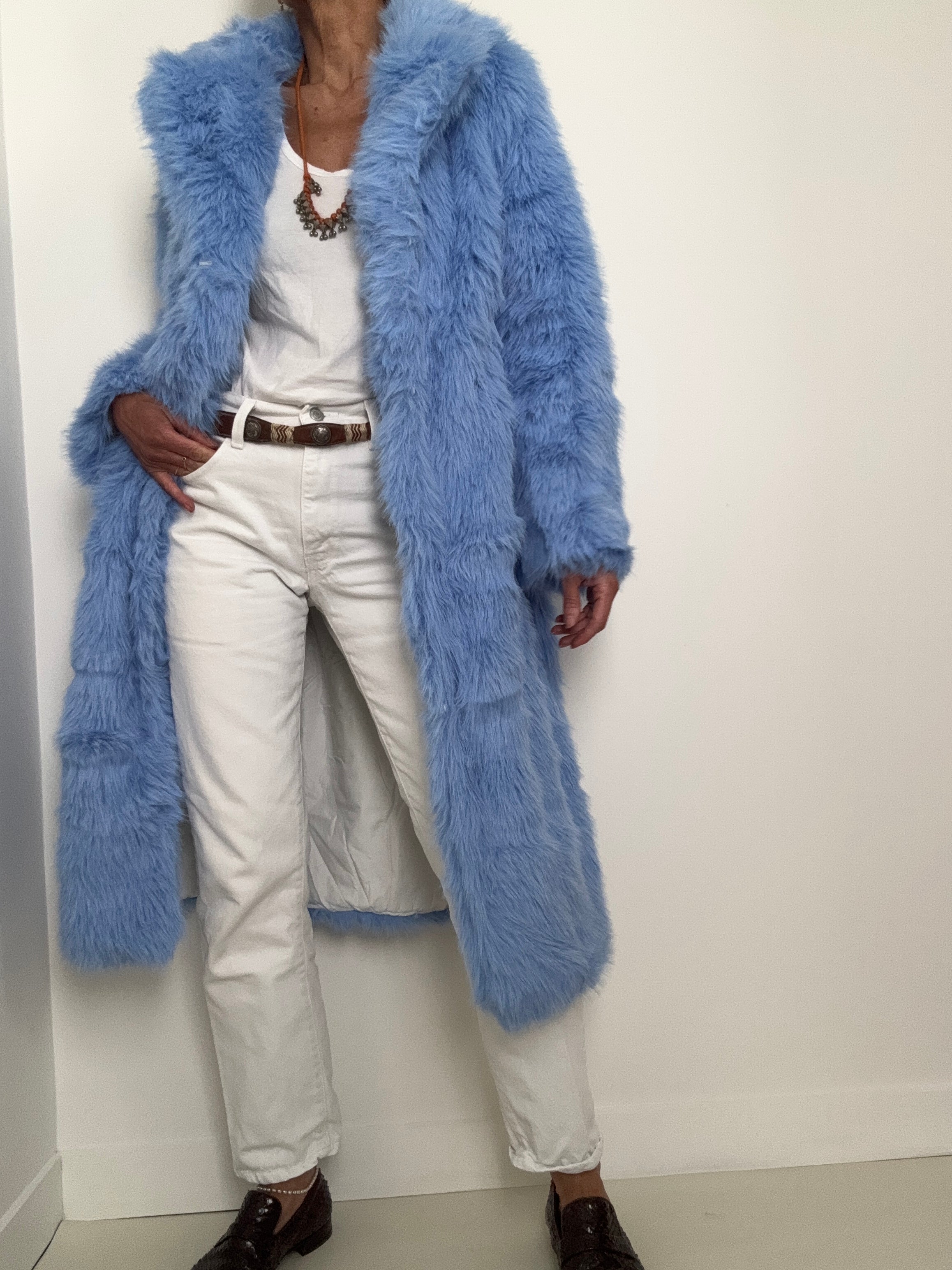 Sky Blue Rabbit Fur Coat