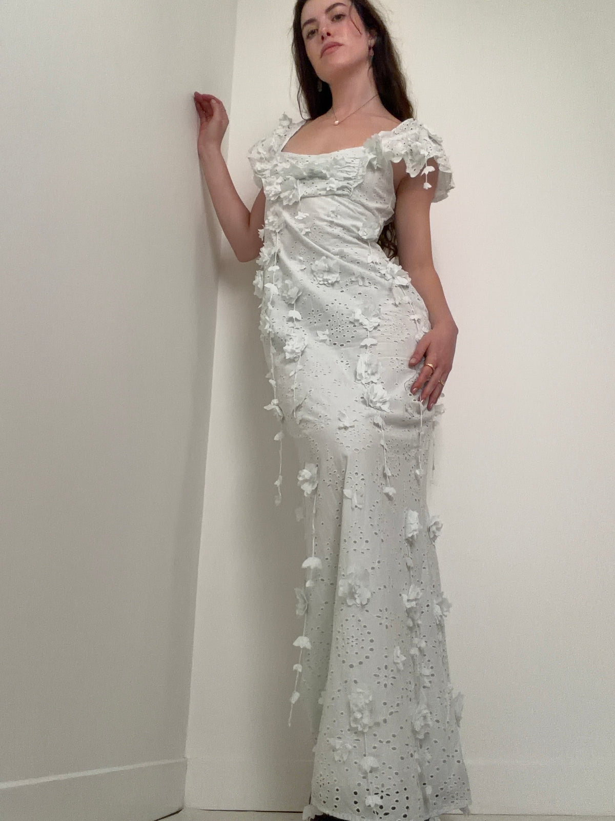 3D Broderie Anglaise Dress Seafoam