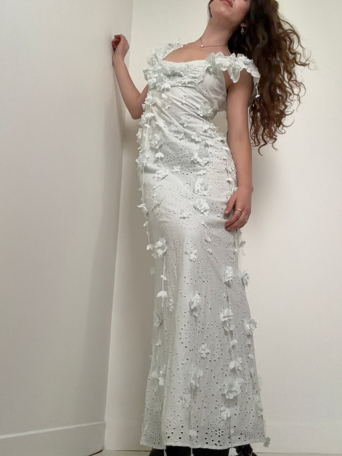3D Broderie Anglaise Dress Seafoam
