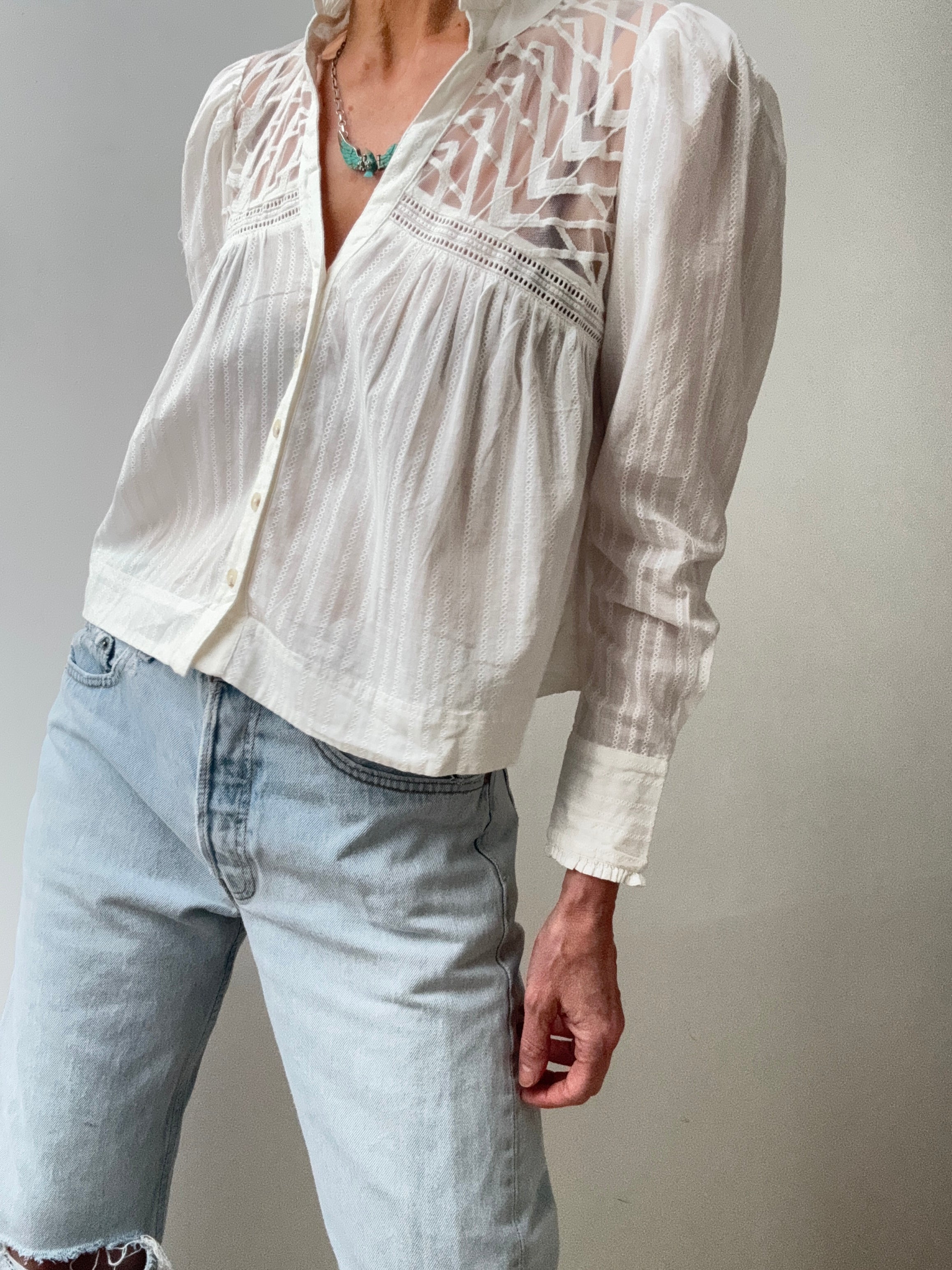 Cotton Mesh Embroidered Blouse