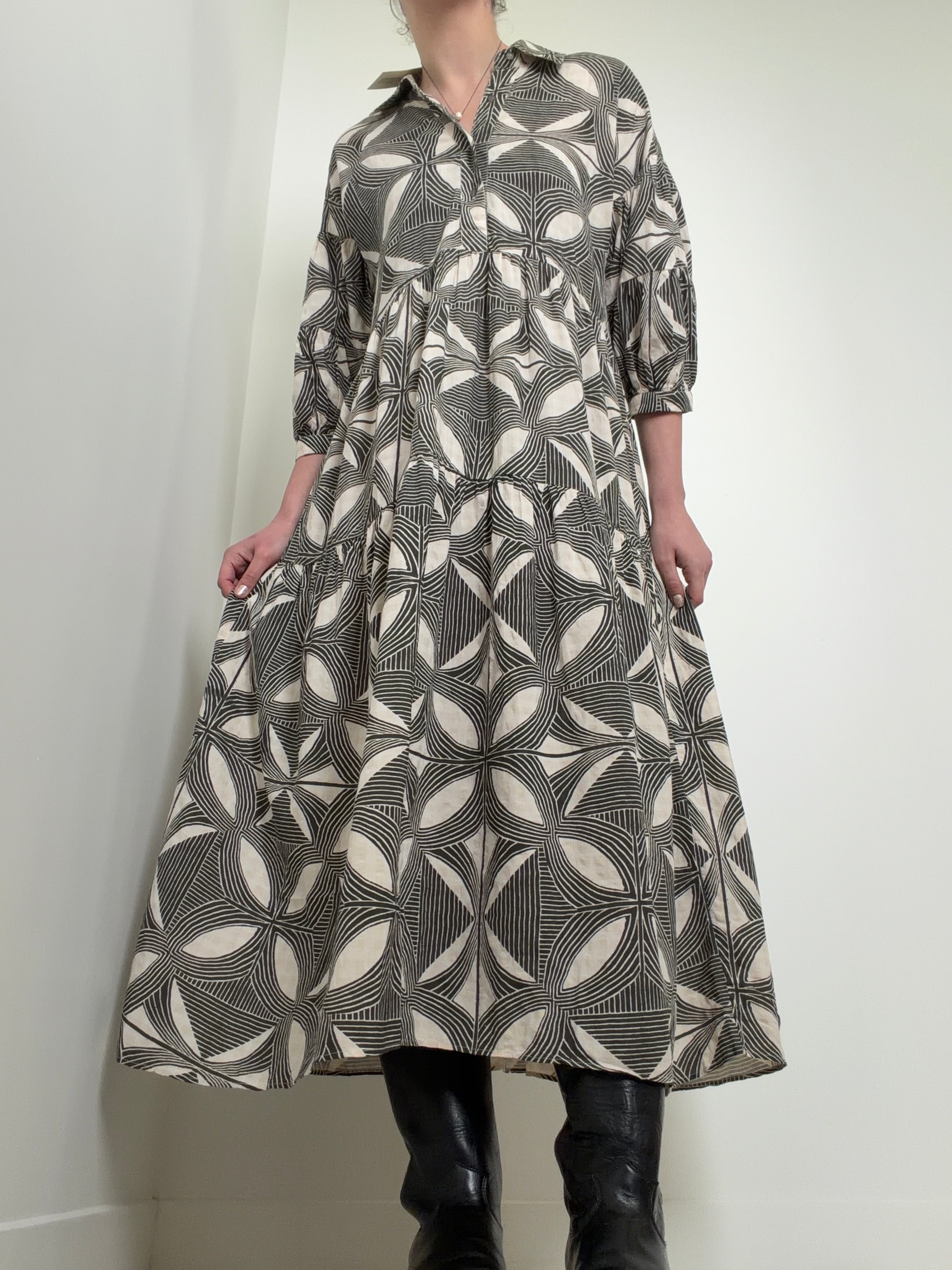 Carolita Print Tiered Shirtdress