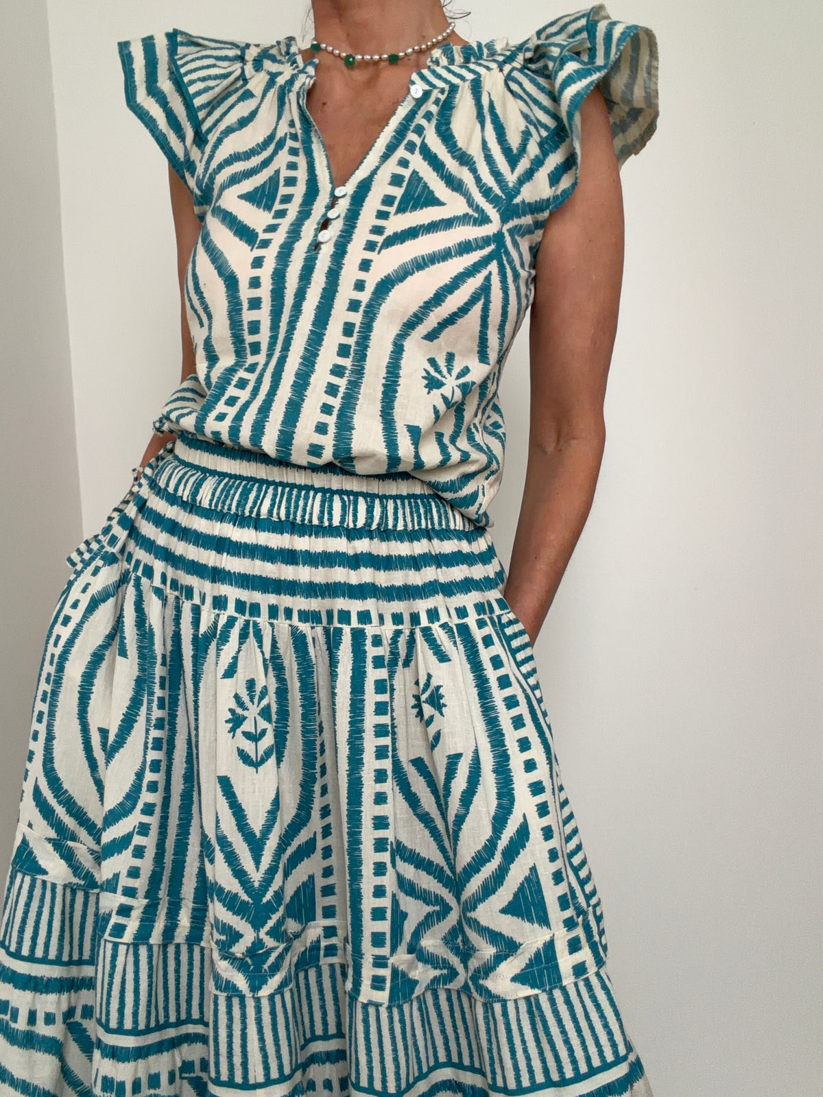 Teal Print Blouse