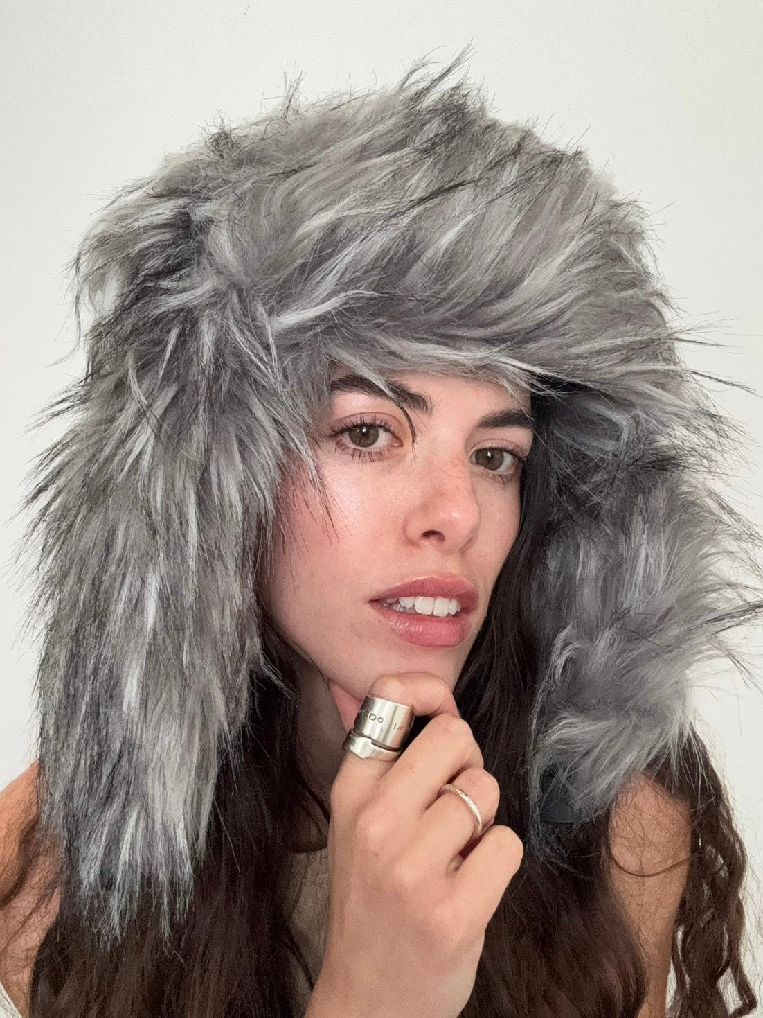 Trapper Hat Long Fur Grey