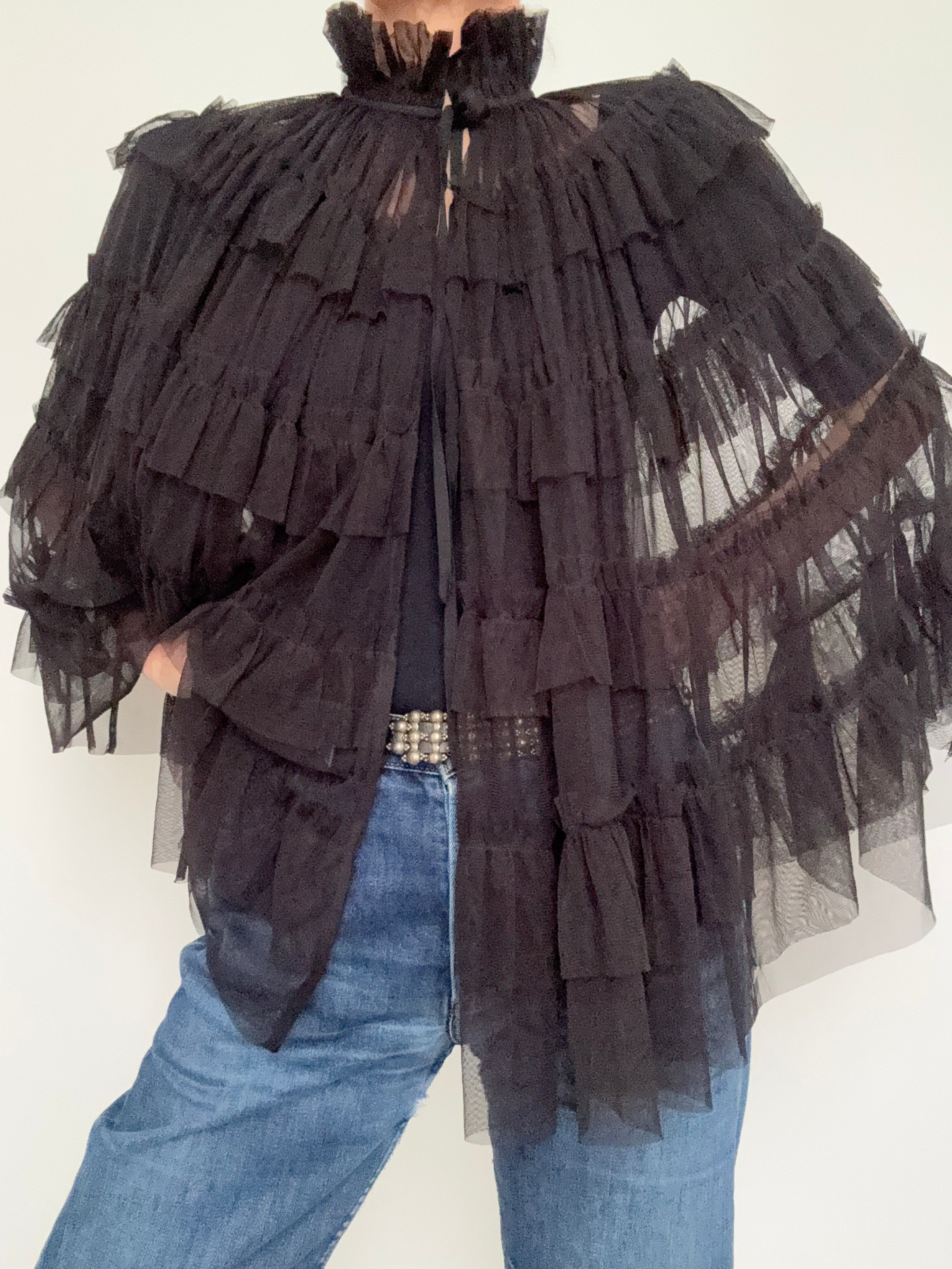 Aude Tiered Cape Coat Black | Jackets