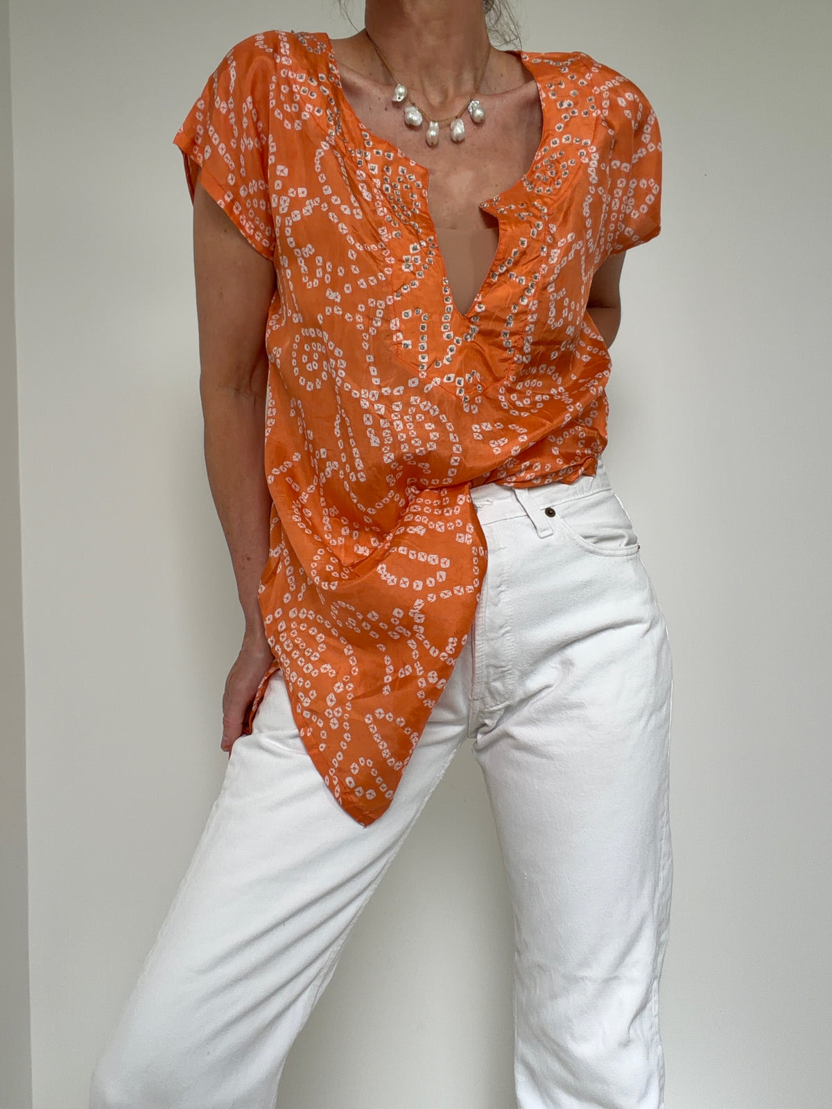 Bandhani Silk Kaftan Sunset