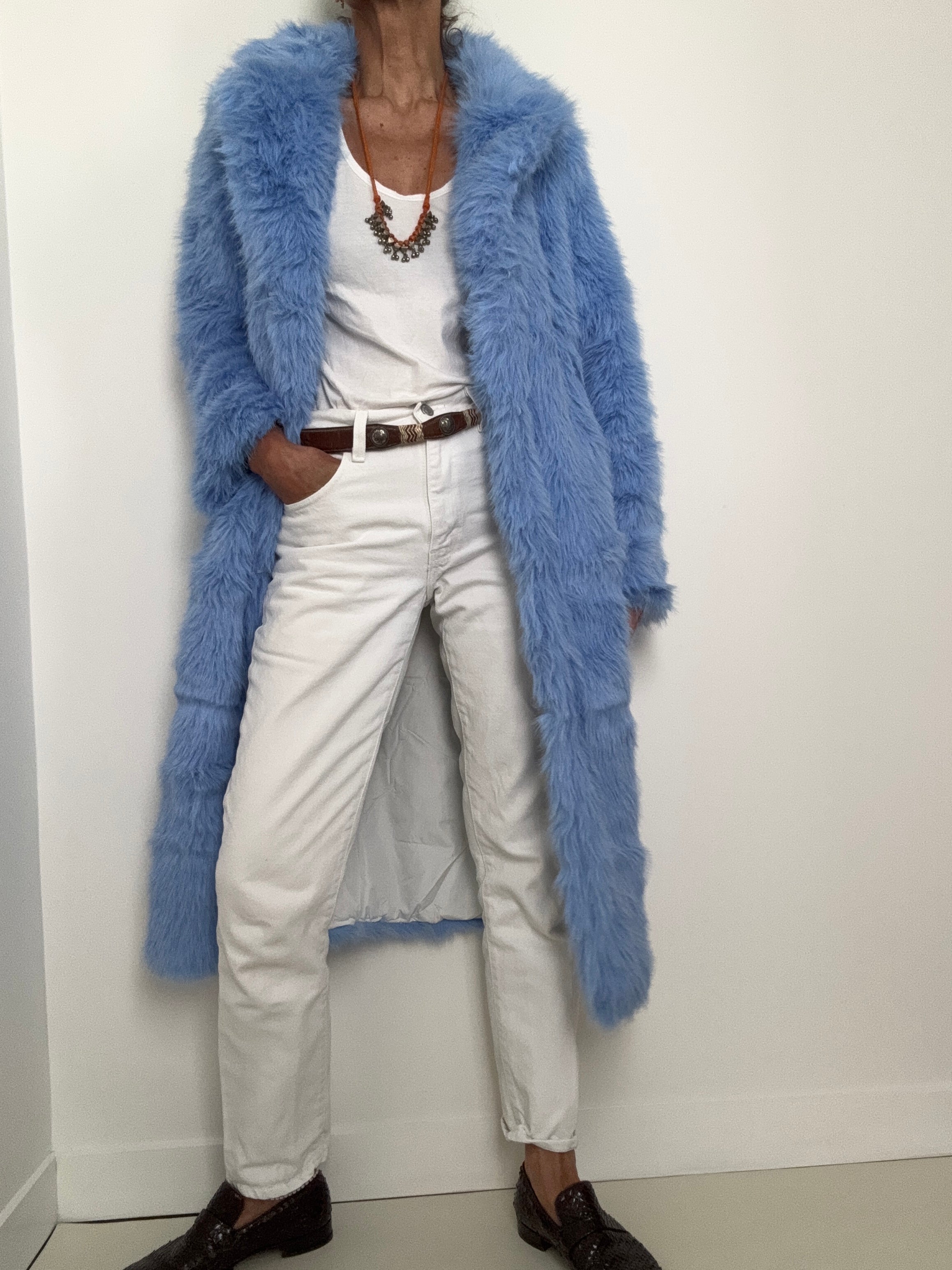 Sky Blue Rabbit Fur Coat