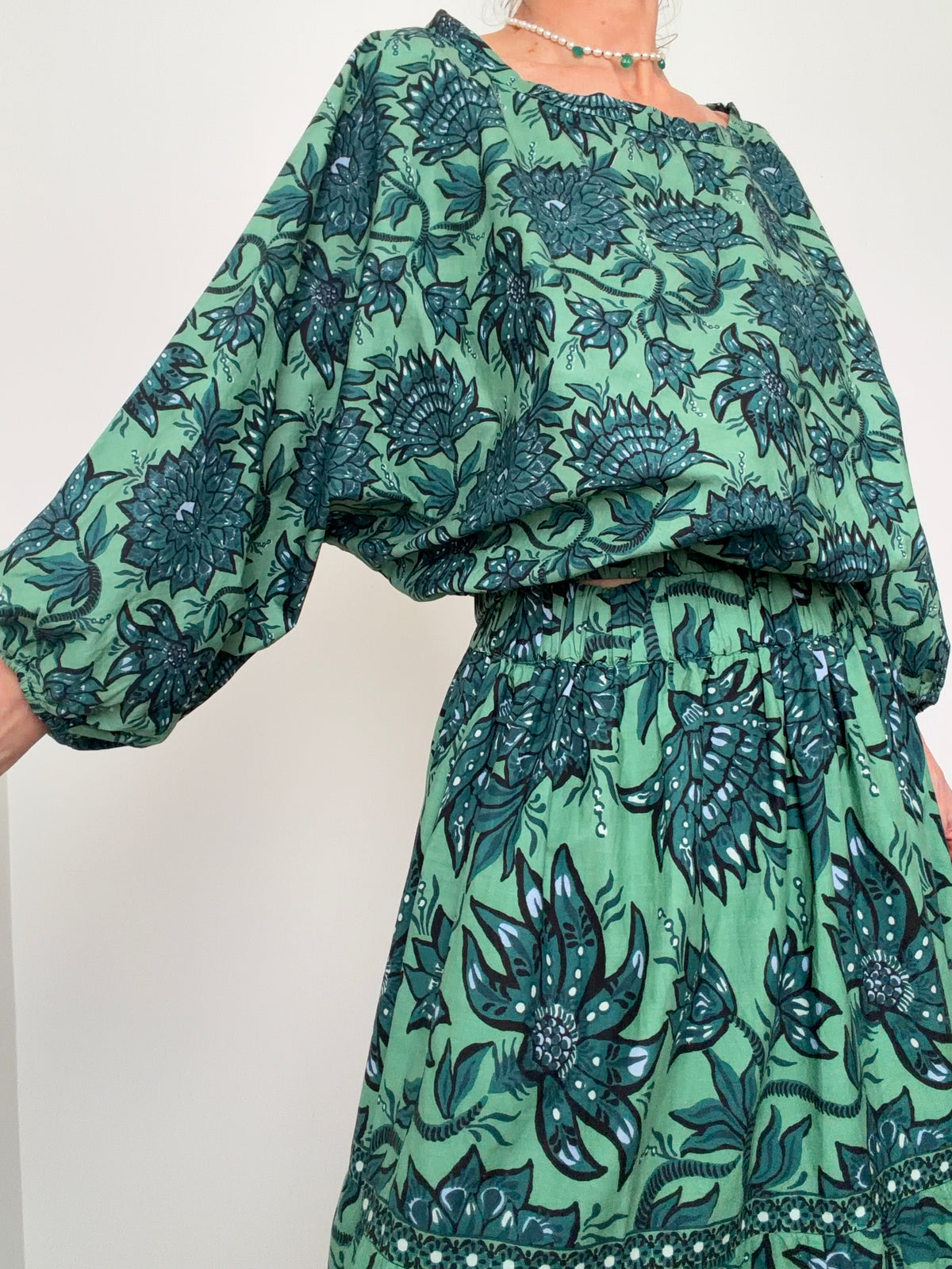 Green Block Print Blouse