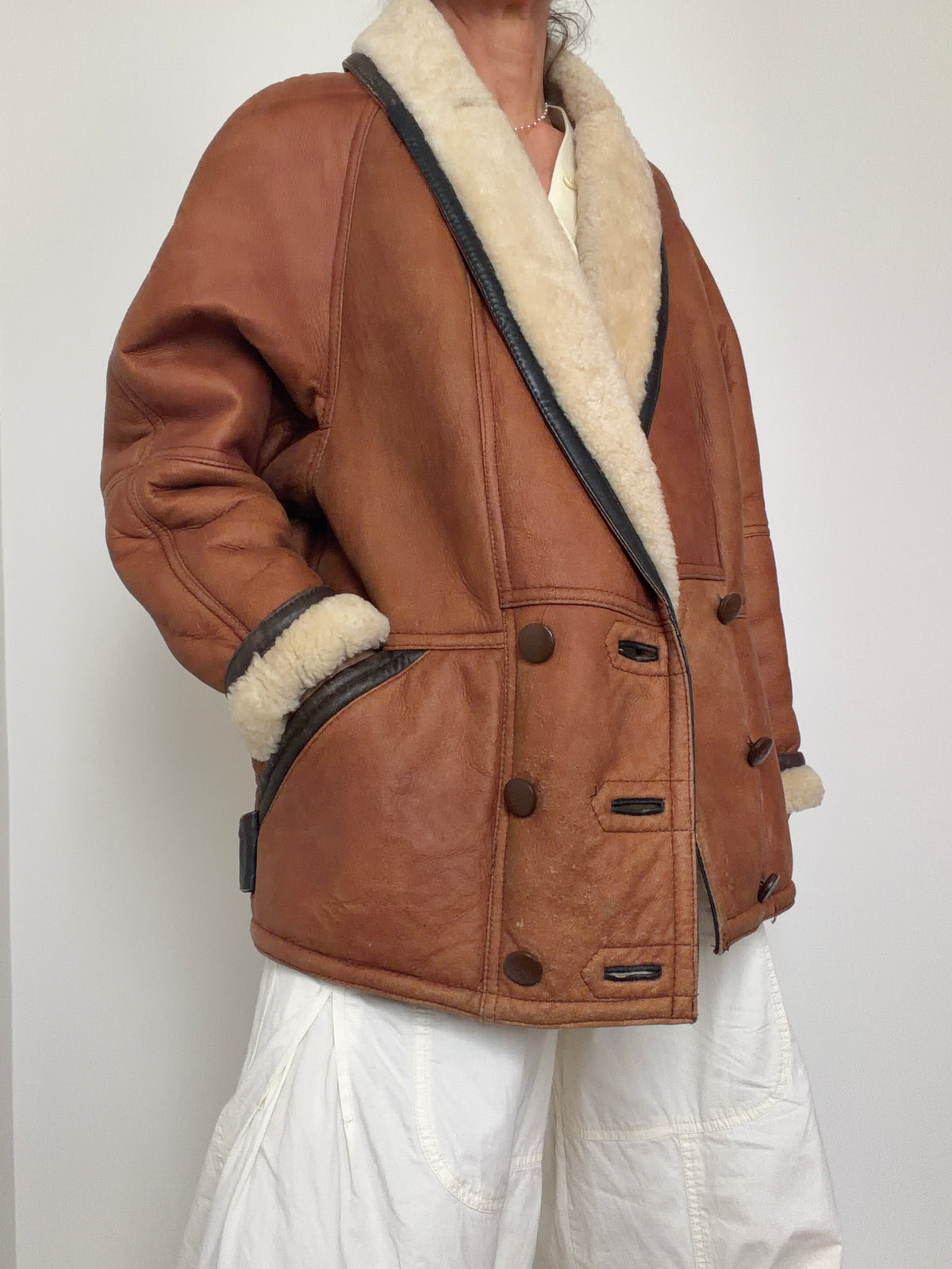 Shawl Collar Shearling With Trim