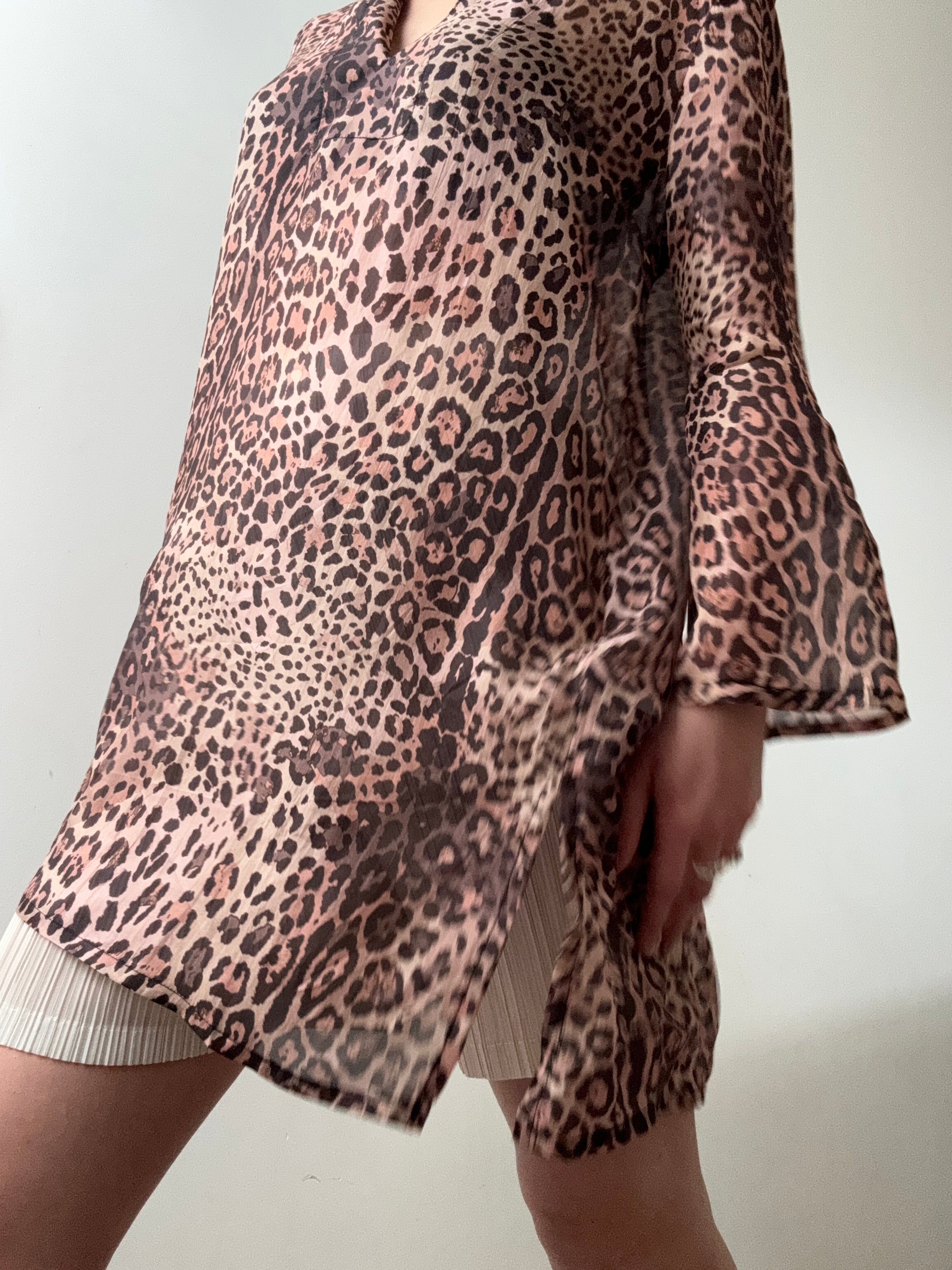 Handprinted Silk Kaftano Corto Leopard