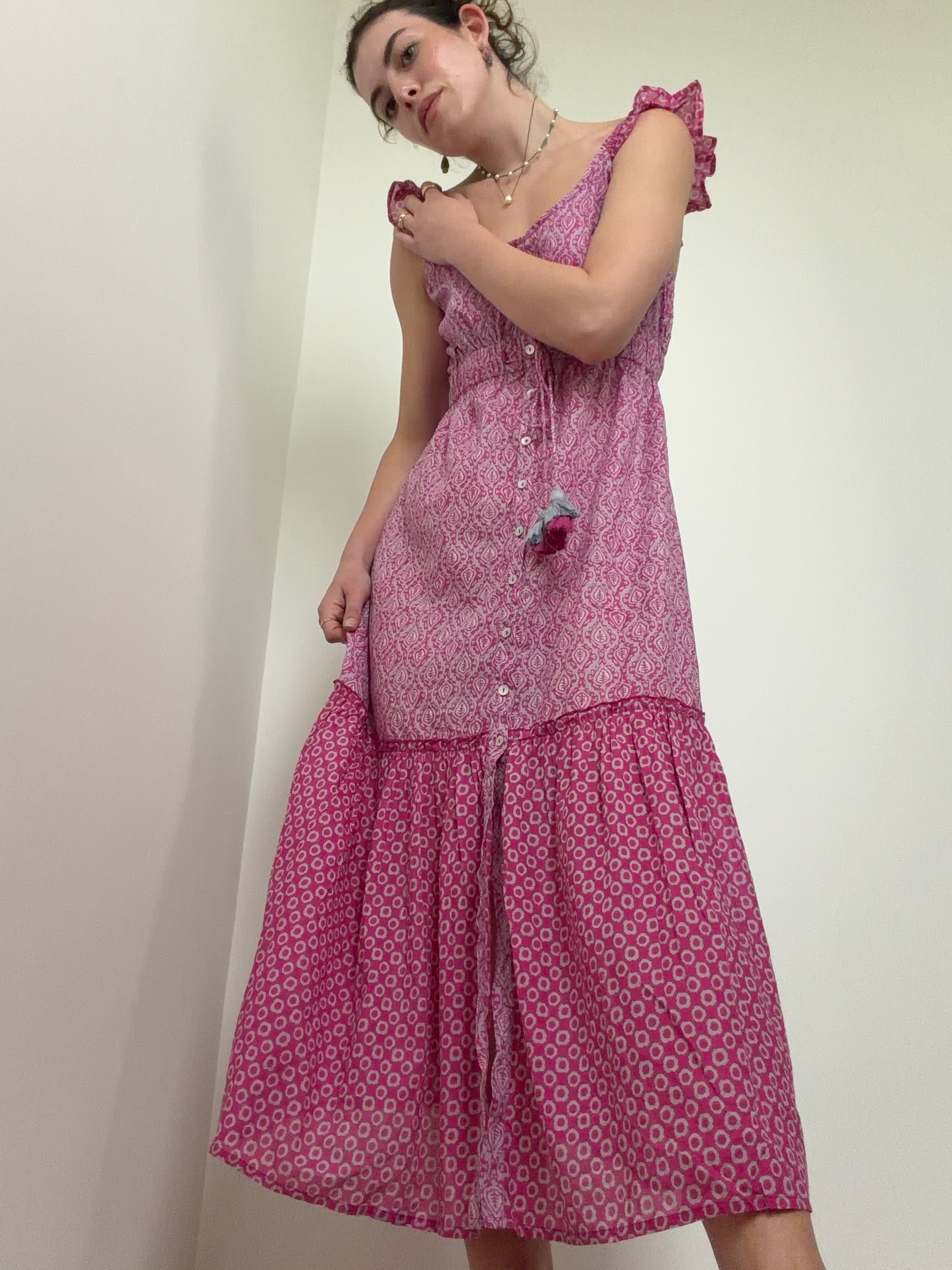 Organic Cotton Button Maxi Pink