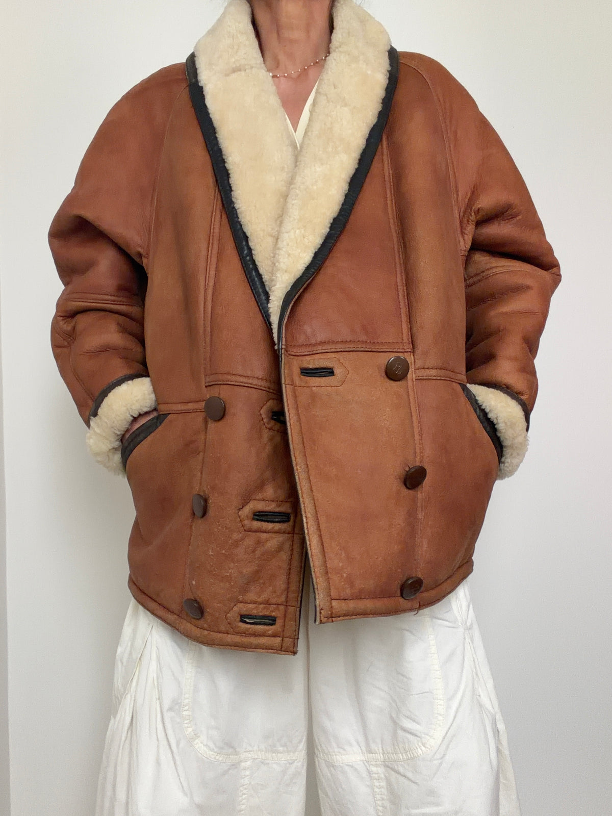 Shawl Collar Shearling With Trim