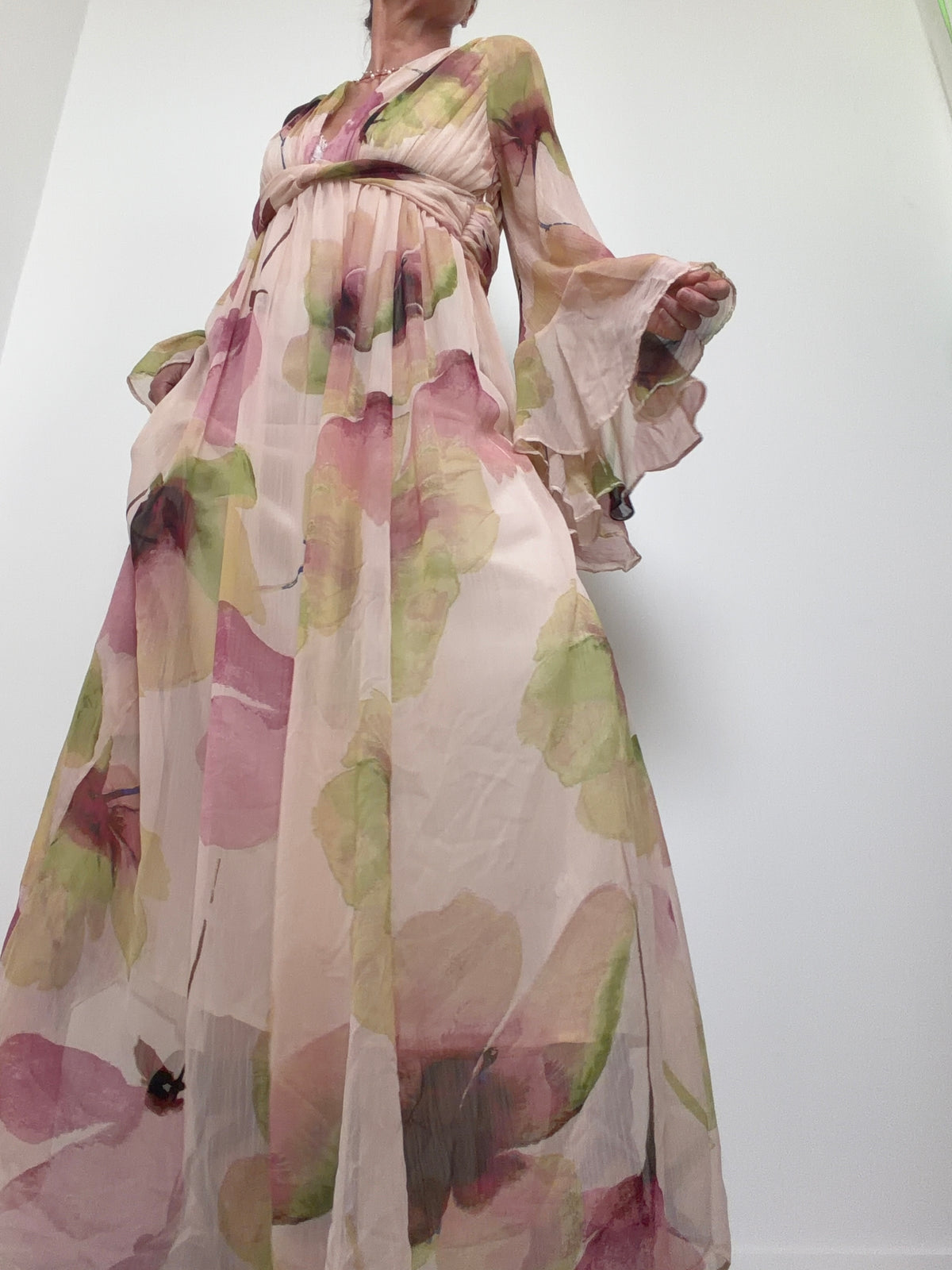 Fluted Sleeve Twist Front Maxi