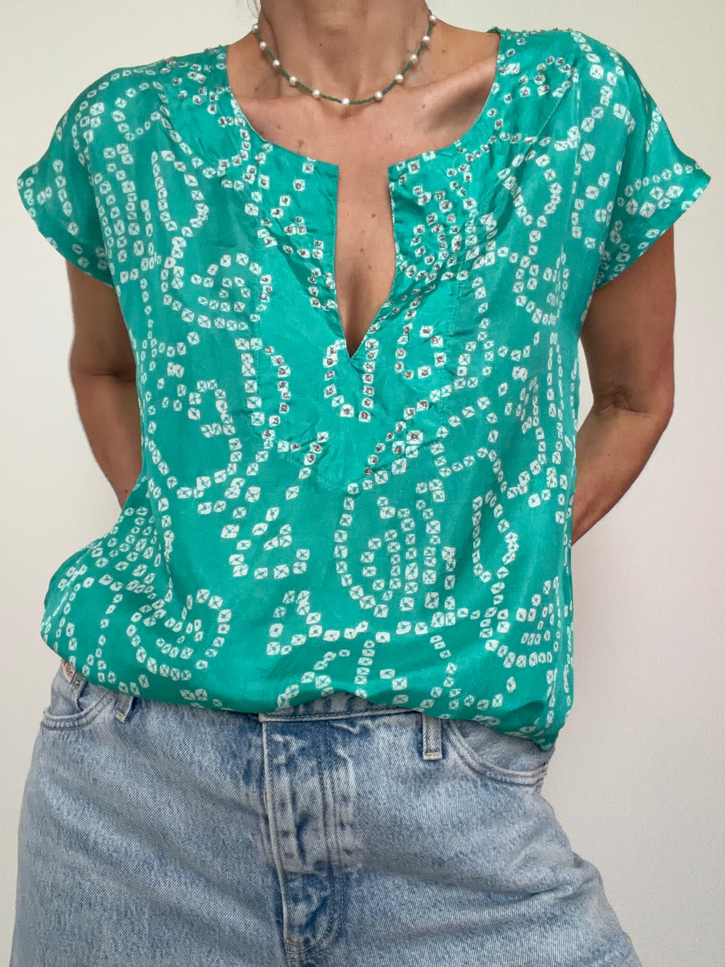 Bandhani Silk Kaftan Emerald