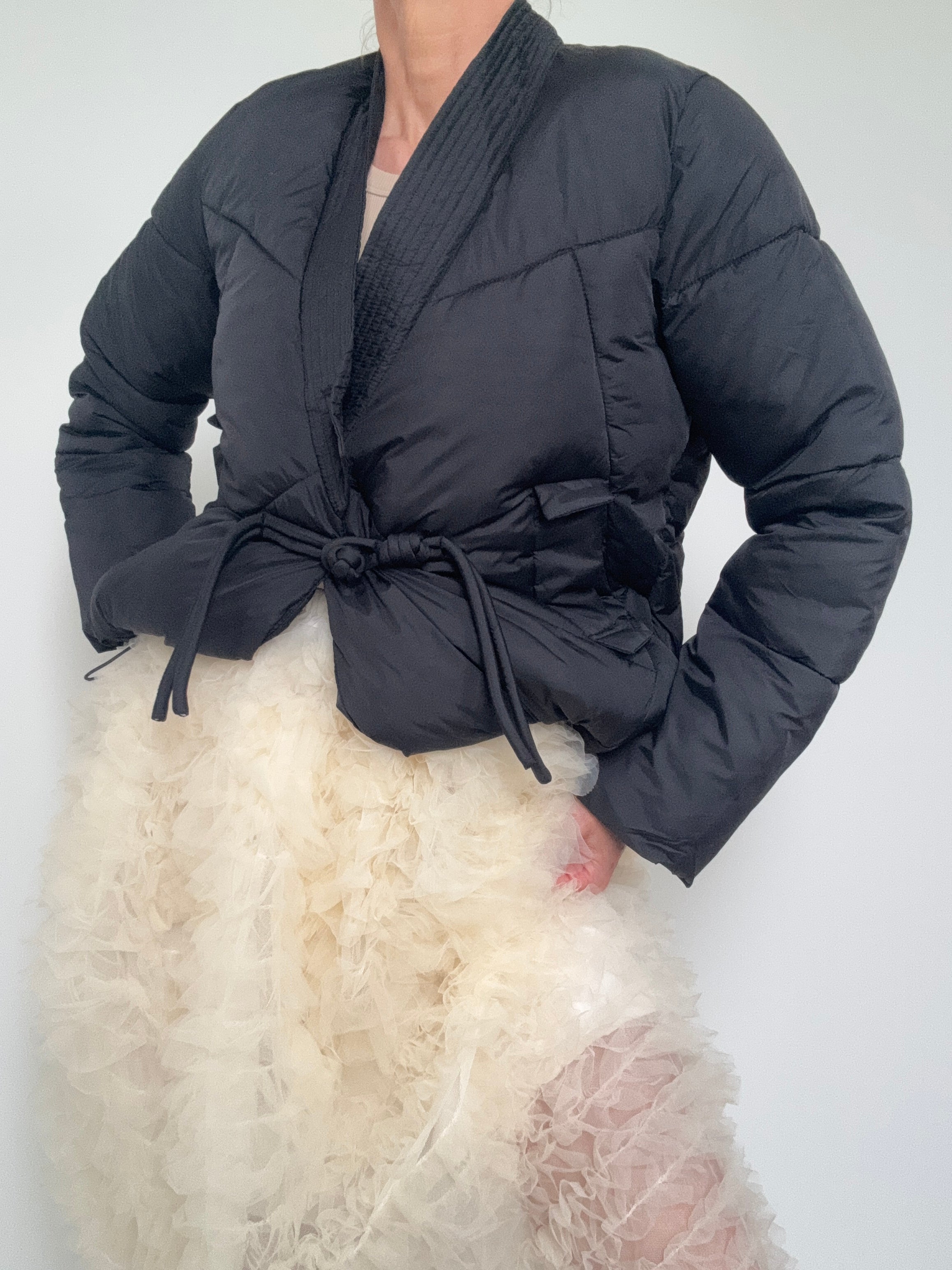 Knotted Button Kimono Jacket Black