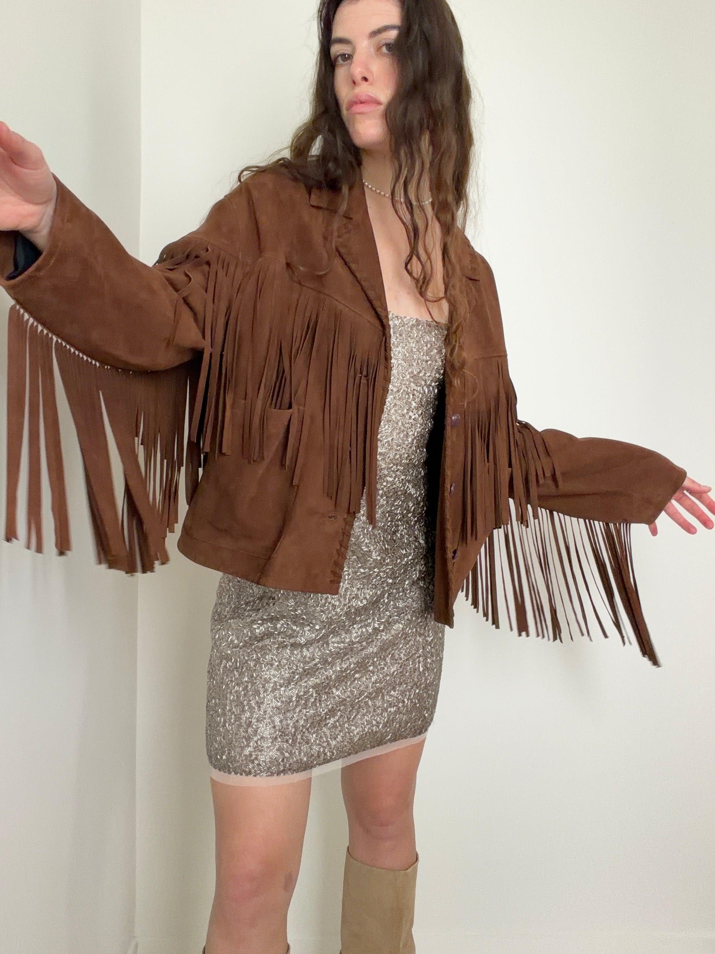 Brown Suede Fringed Jacket
